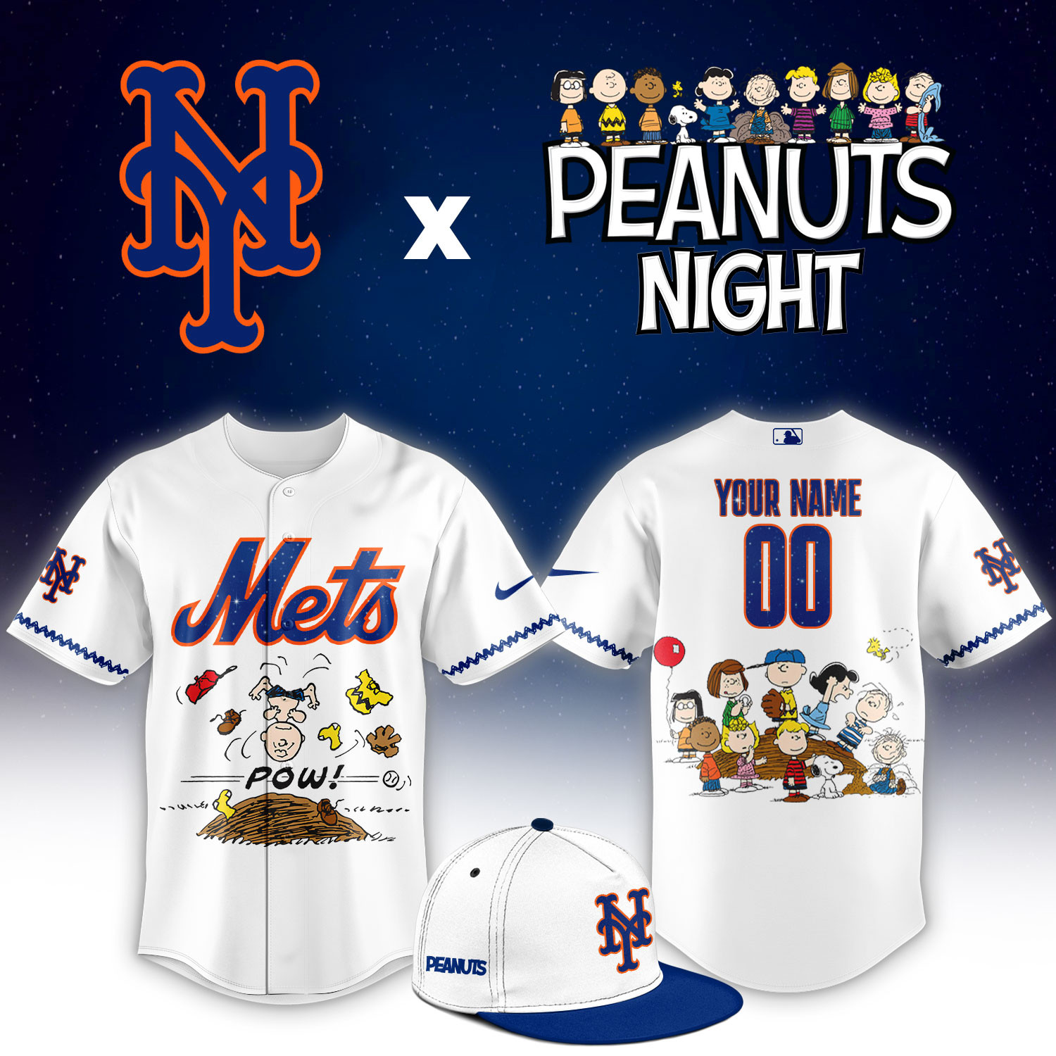 New York Mets Peanuts Night Limited Custom Jersey PBAZHKK