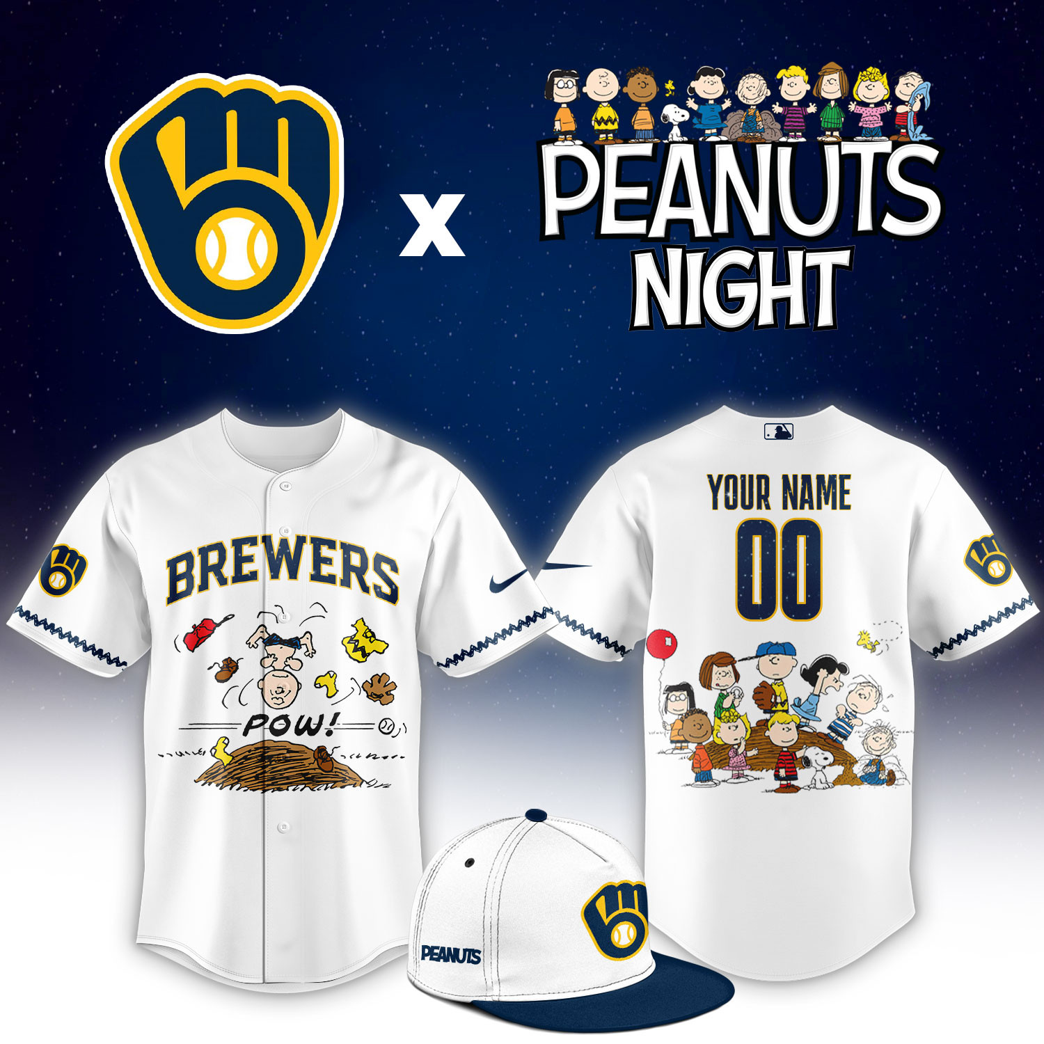 Milwaukee Brewers Peanuts Night Limited Custom Jersey PB4LZPG