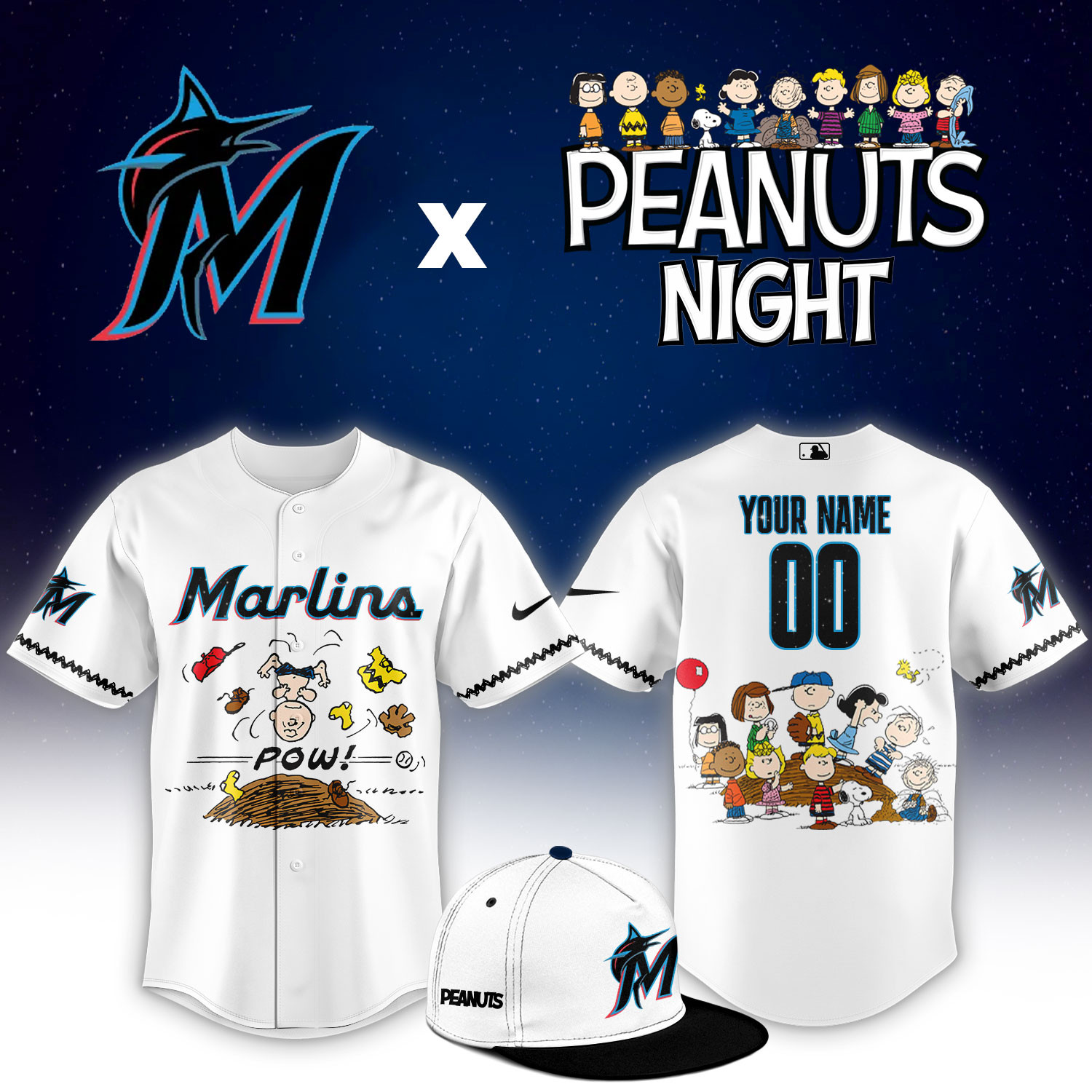 Miami Marlins Peanuts Night Limited Custom Jersey PBX0YYH