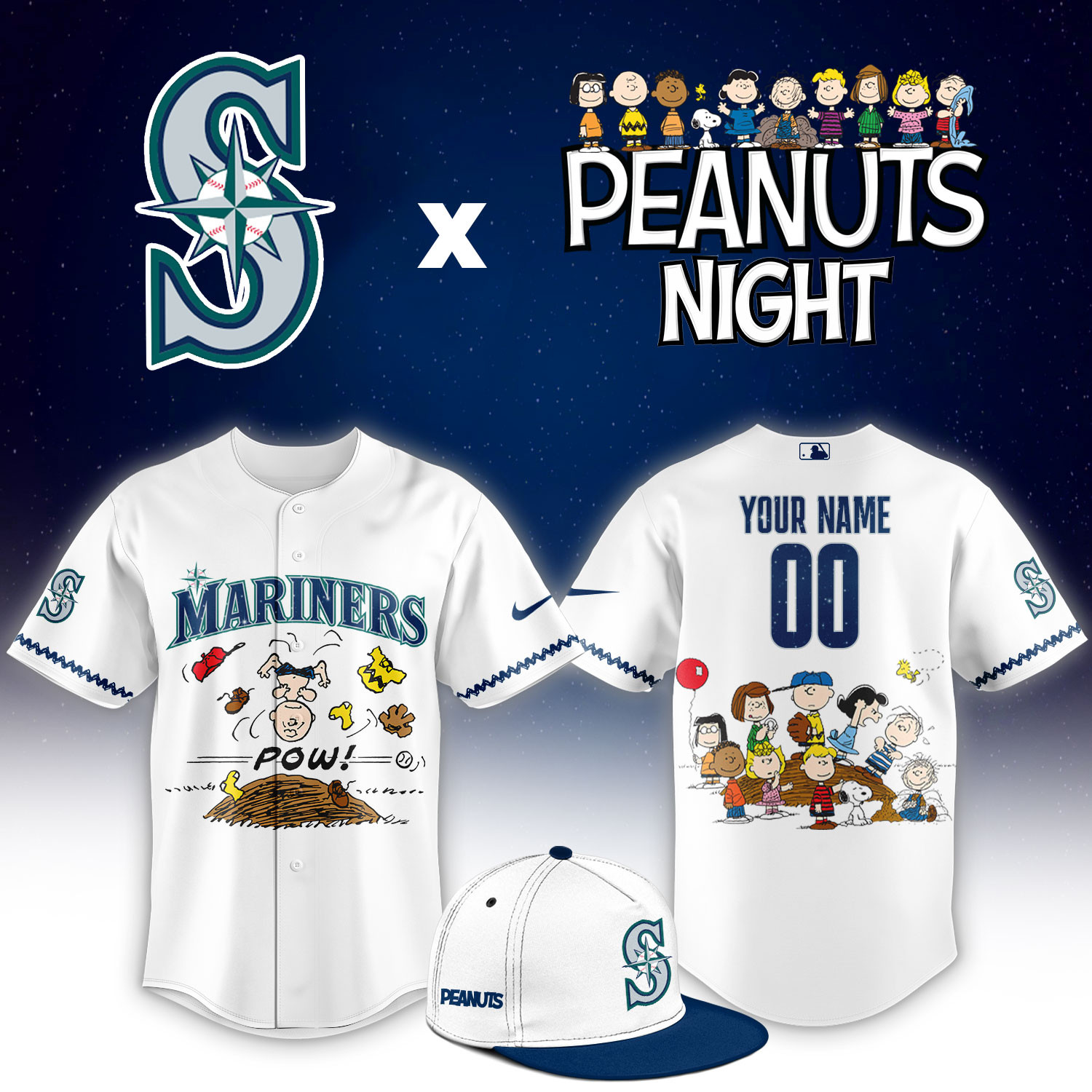 Seattle Mariners Peanuts Night Limited Custom Jersey PBDT01O