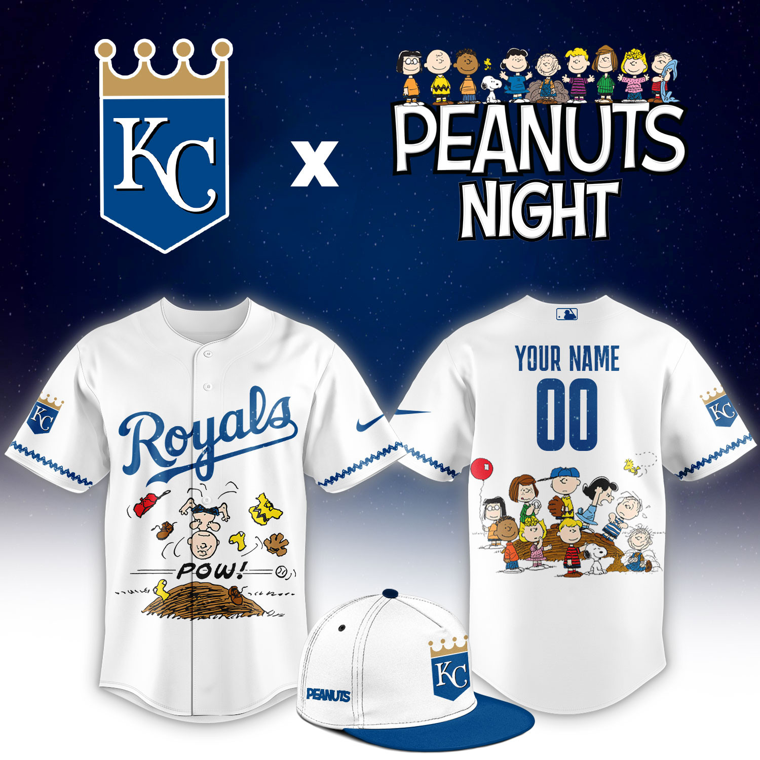 Kansas City Royals Peanuts Night Limited Custom Jersey PB68FKS