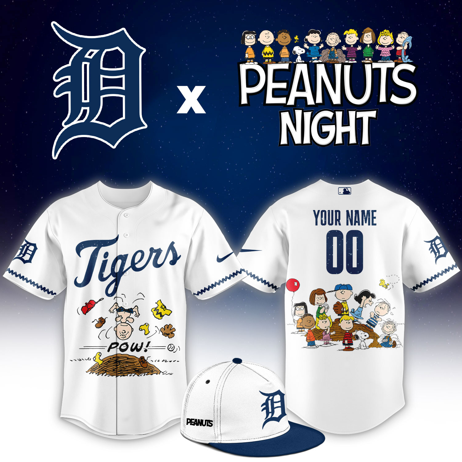 Detroit Tigers Peanuts Night Limited Custom Jersey PBDGRTV