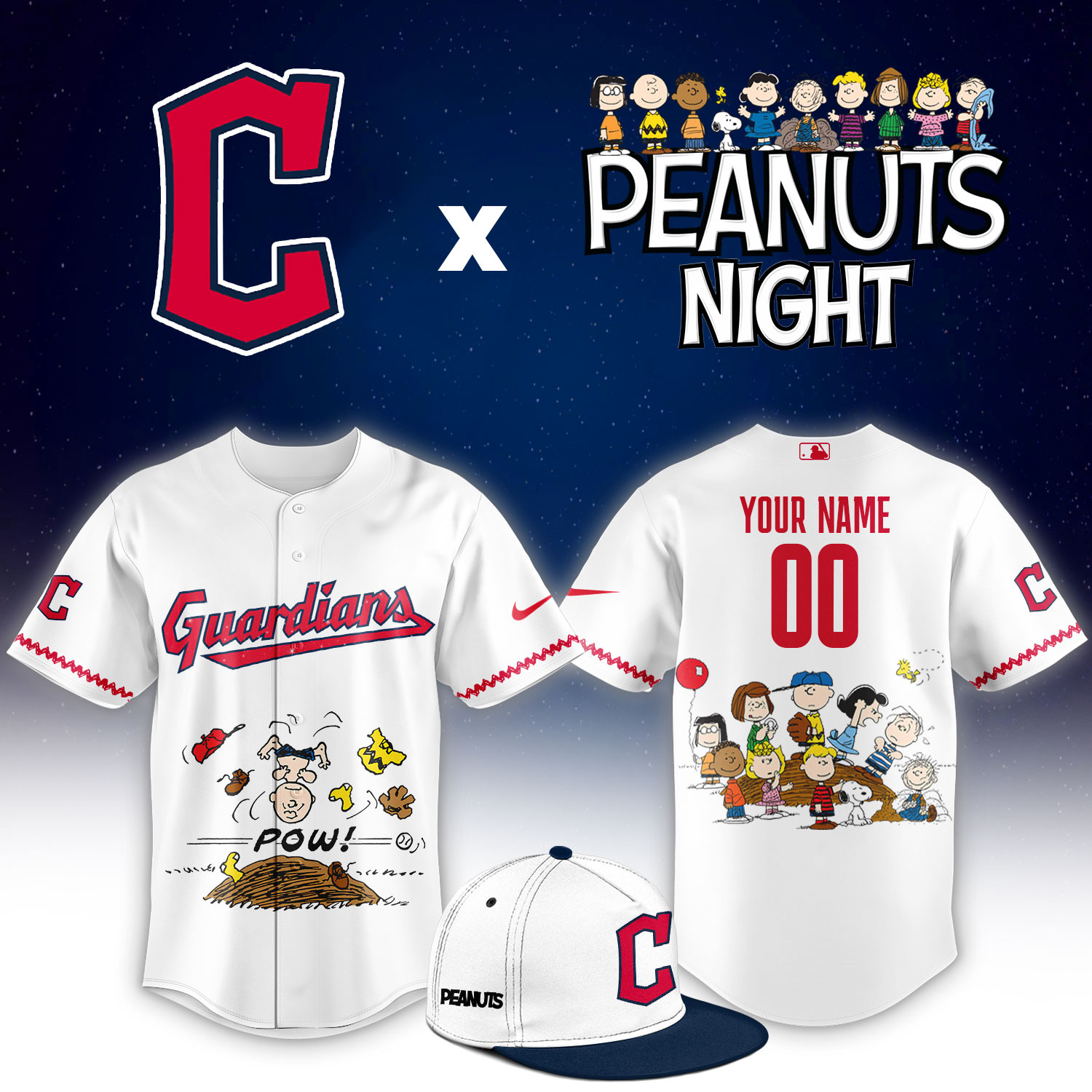 Cleveland Guardians Peanuts Night Limited Custom Jersey PBE5QXC