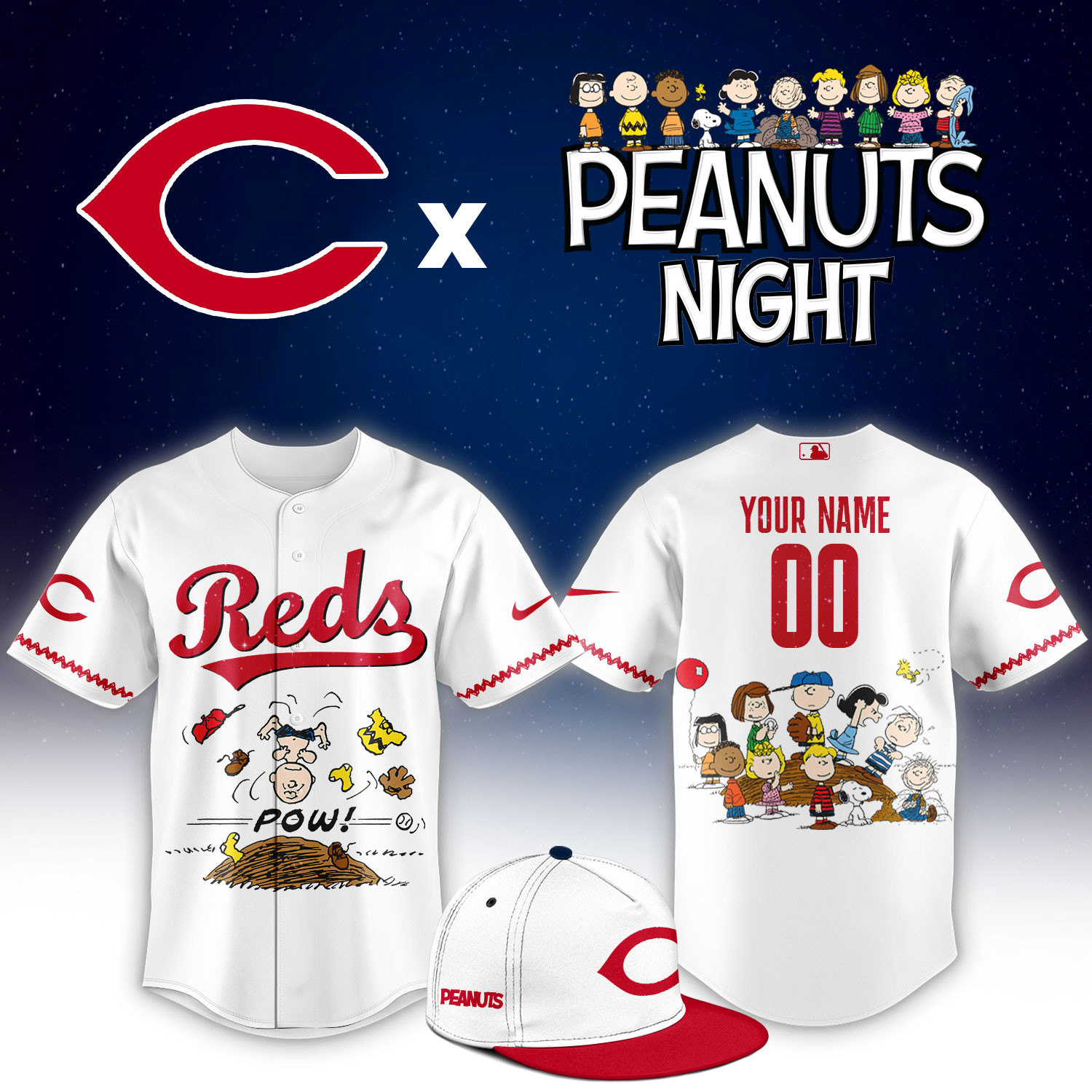 Cincinnati Reds Peanuts Night Limited Custom Jersey PB9ZHP2