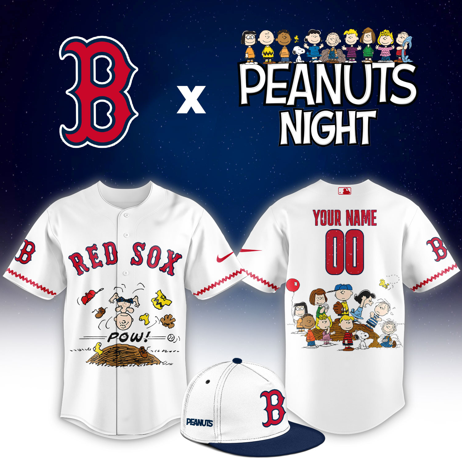 Boston Red Sox Peanuts Night Limited Custom Jersey PB3R8CW
