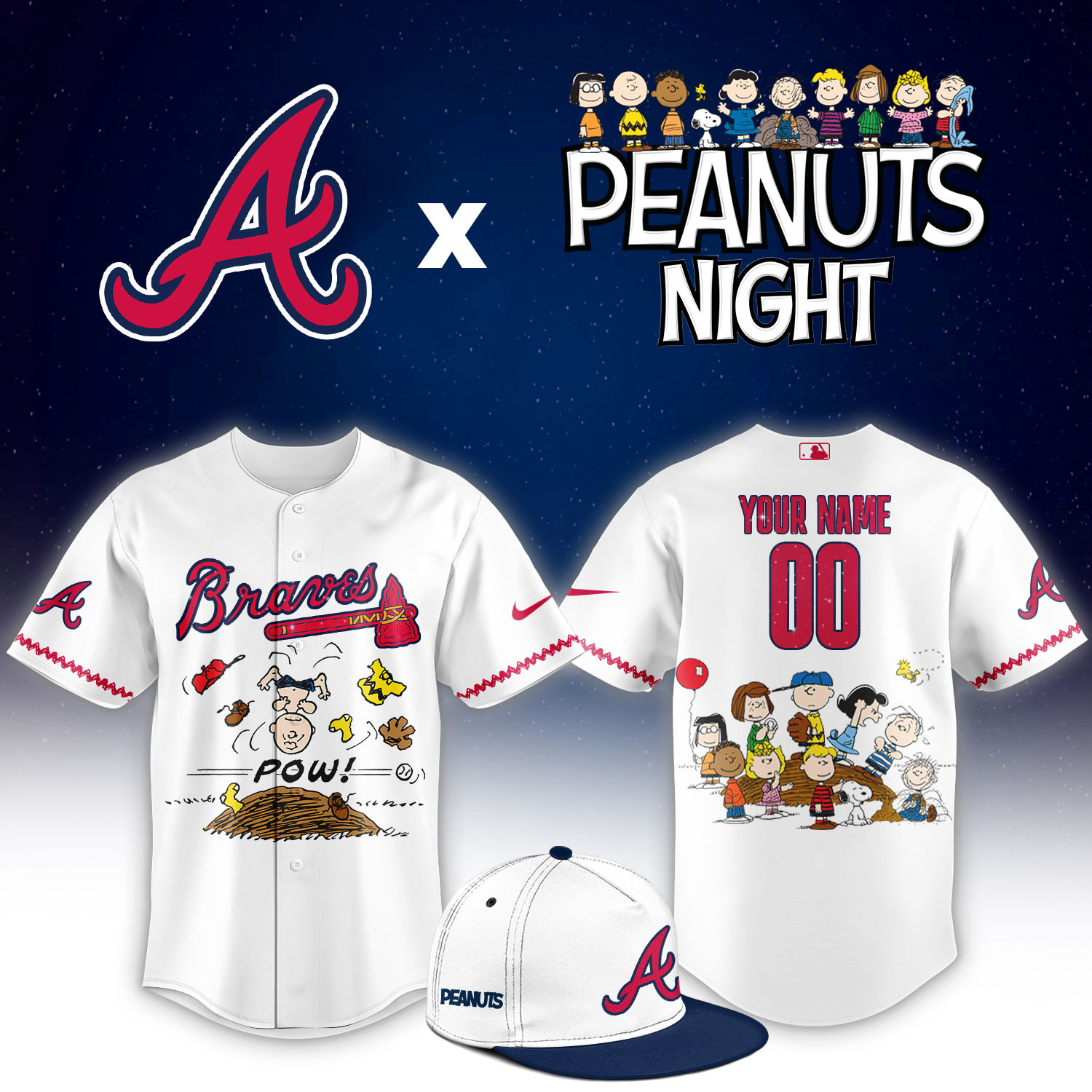 Atlanta Braves Peanuts Night Limited Custom Jersey PB3YOPM