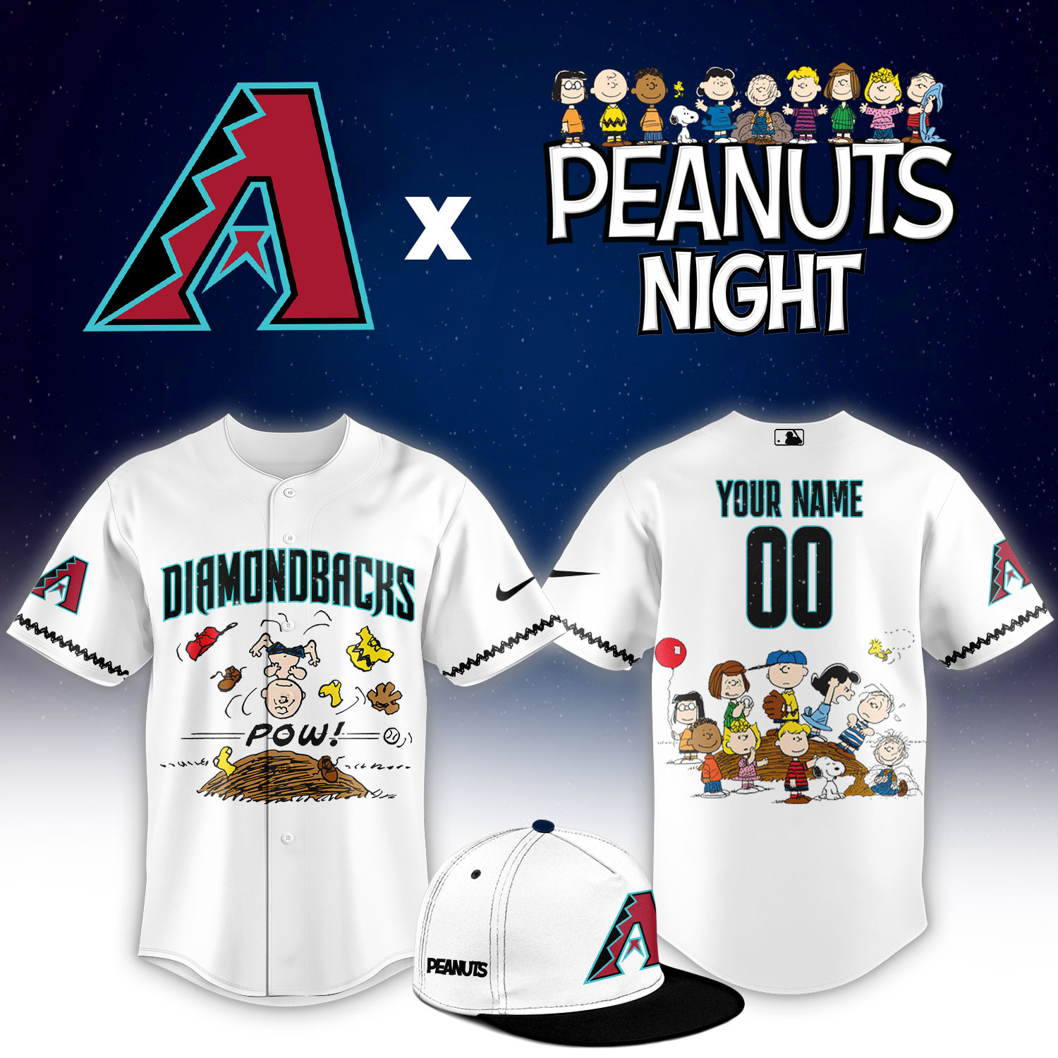 Arizona Diamondbacks D-Backs Peanuts Night Limited Custom Jersey PB5EMNR