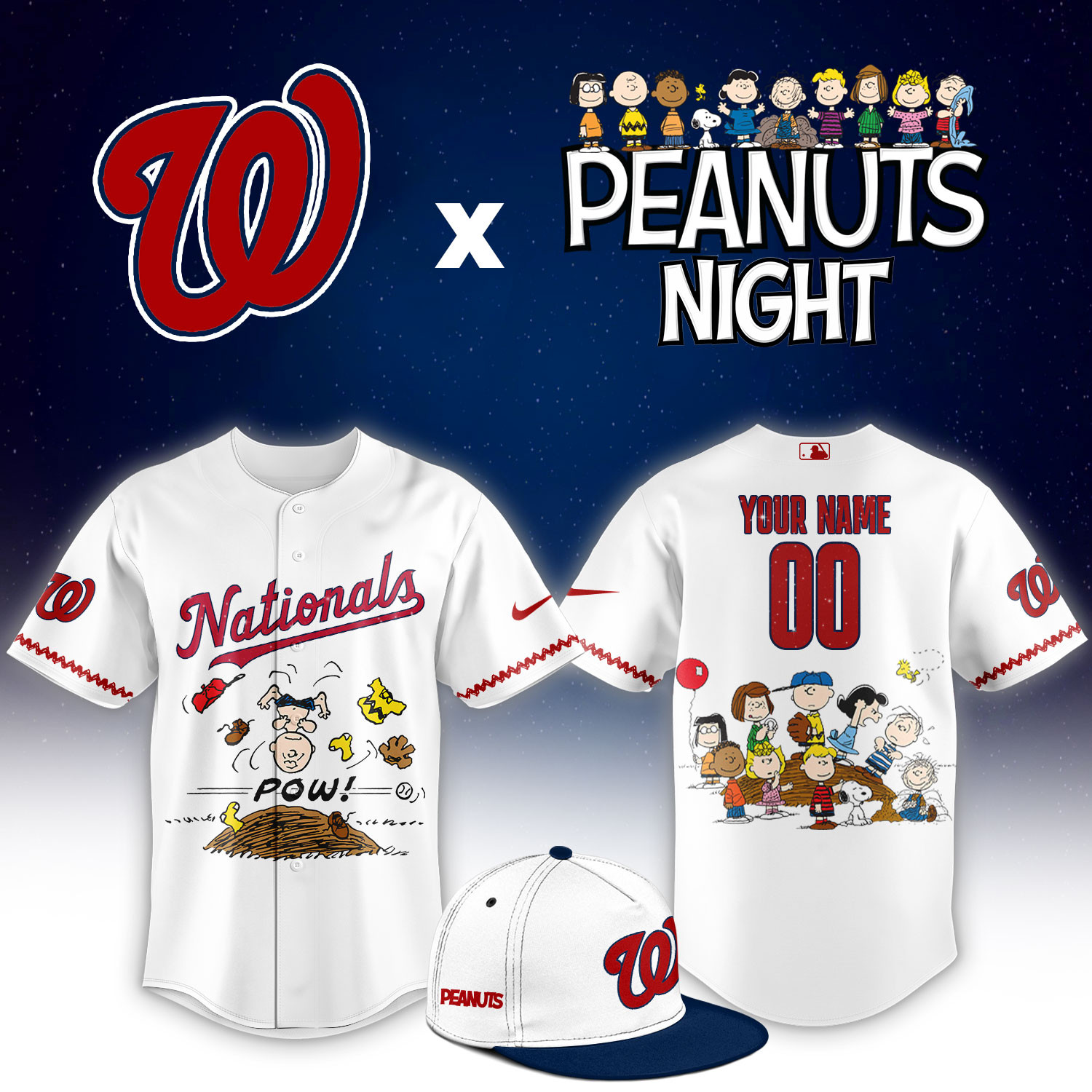 Washington Nationals Peanuts Night Limited Custom Jersey PBC8RSL