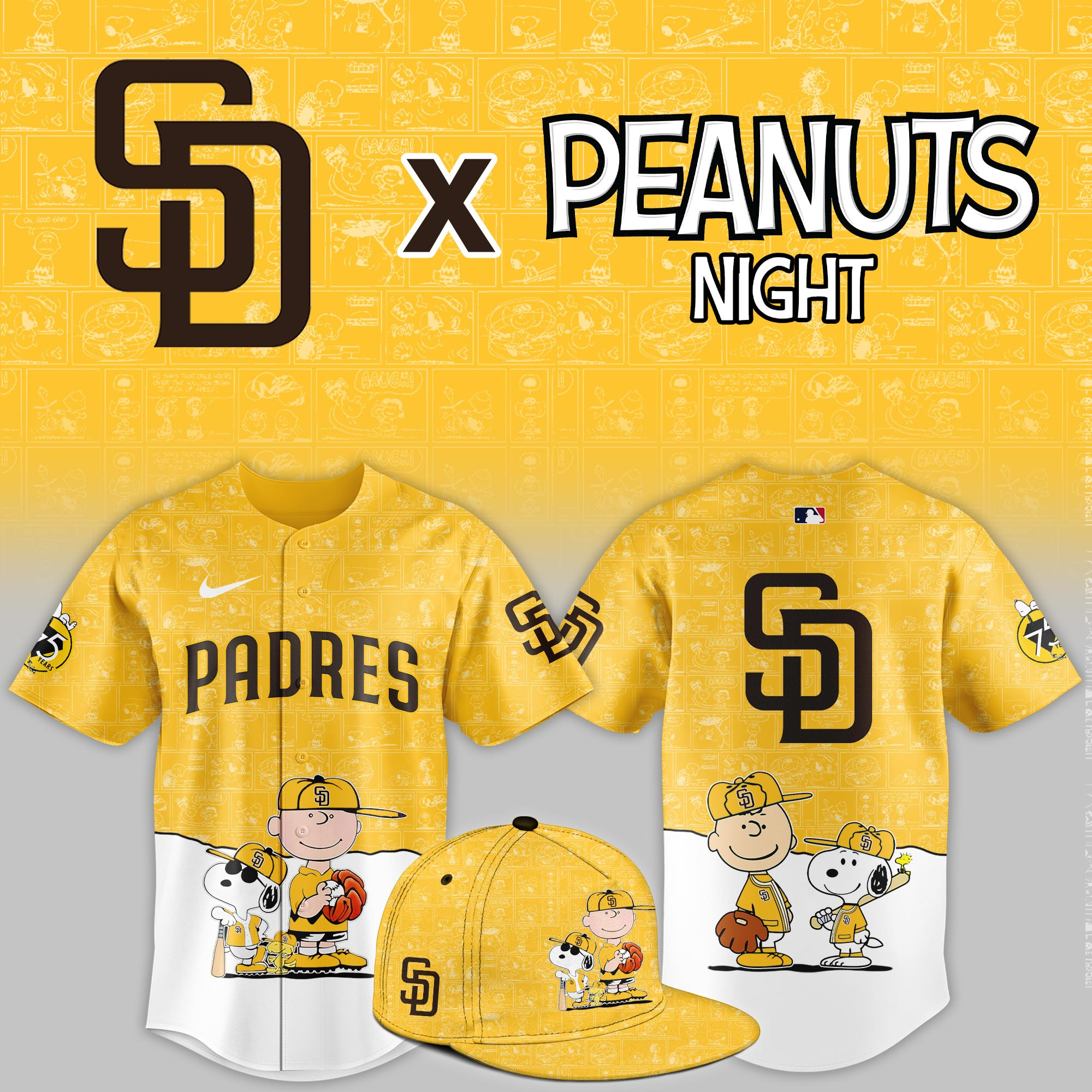 San Diego Padres SD x Peanuts Night Limited Baseball Jersey PB3IPE1
