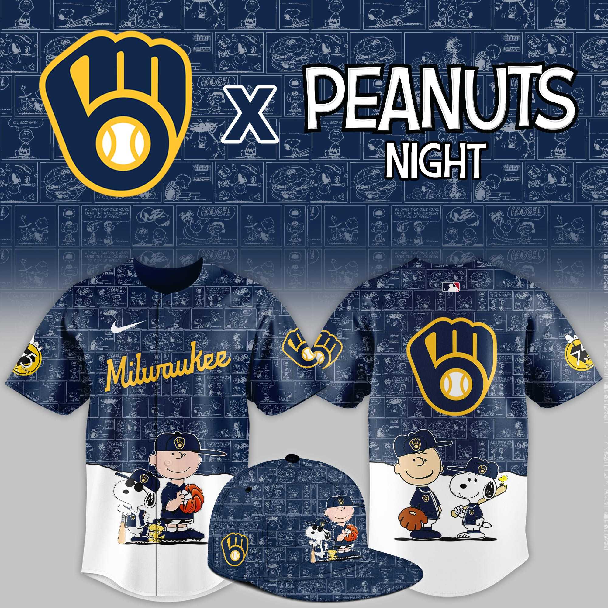 Milwaukee Brewers Peanuts Night Limited Jersey PBRYS6J