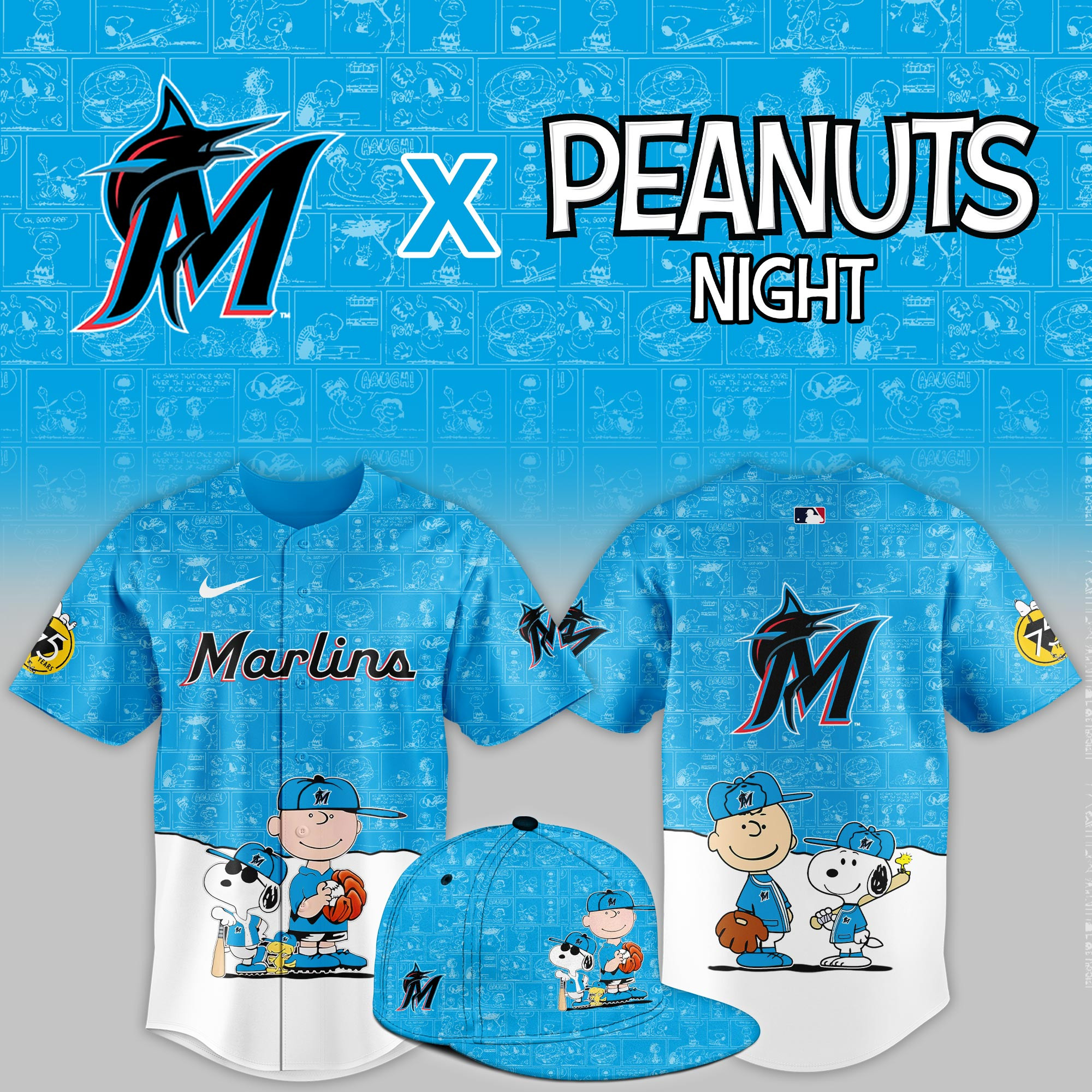 Miami Marlins Peanuts Night Limited Jersey PBFX3RL