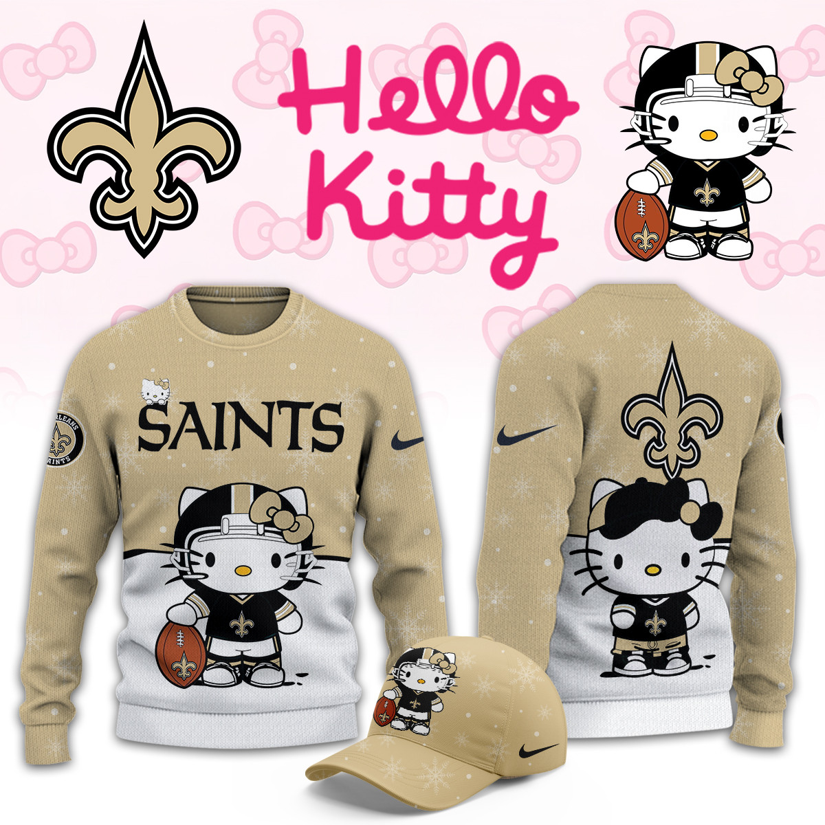 New Orleans Saints Hello Kitty Limited Ugly Sweaters PBC9LFQ