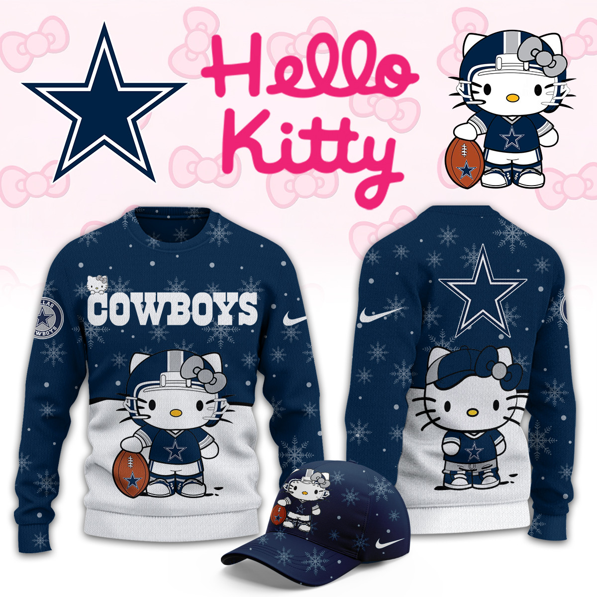 Dallas Cowboys Hello Kitty Limited Ugly Sweaters PBZPBRY