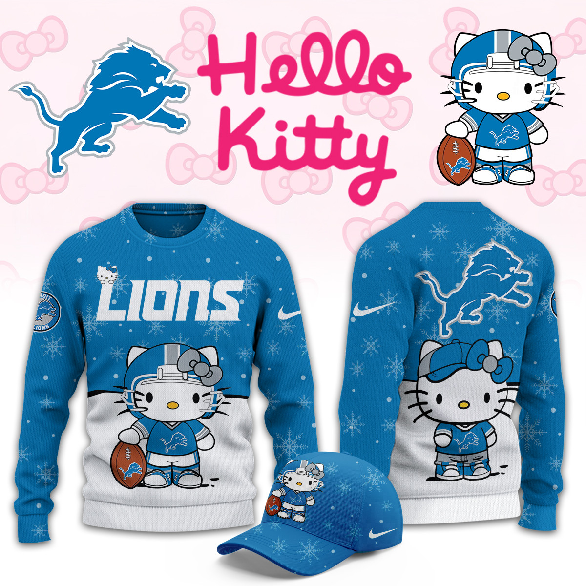 Detroit Lions Hello Kitty Limited Ugly Sweaters PB4F6I1