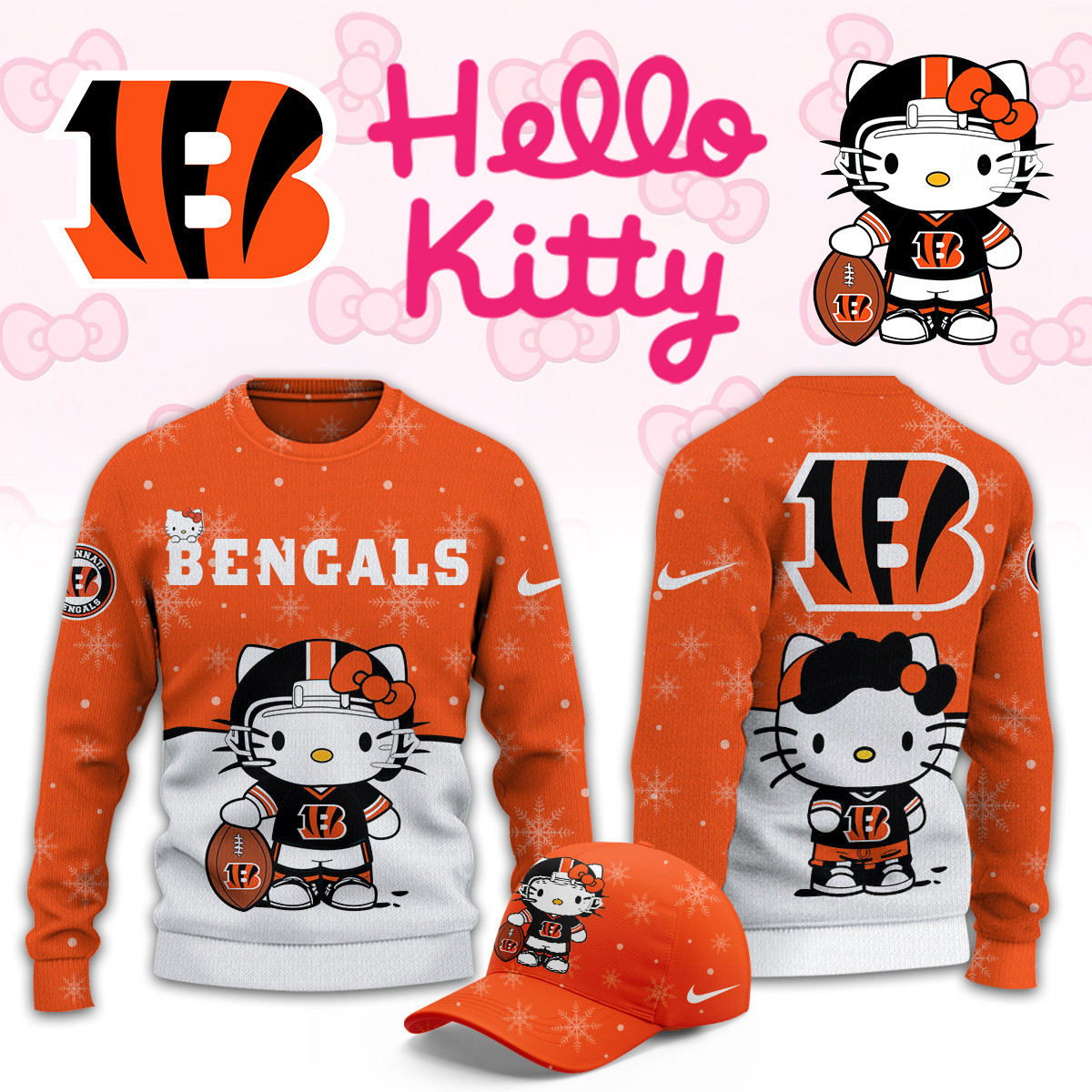 Cincinnati Bengals Hello Kitty Limited Ugly Sweaters PBL7C93