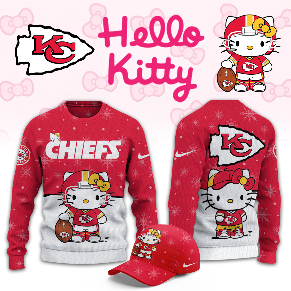 Kansas City Chiefs Hello Kitty Limited Ugly Sweaters PBOSMC0