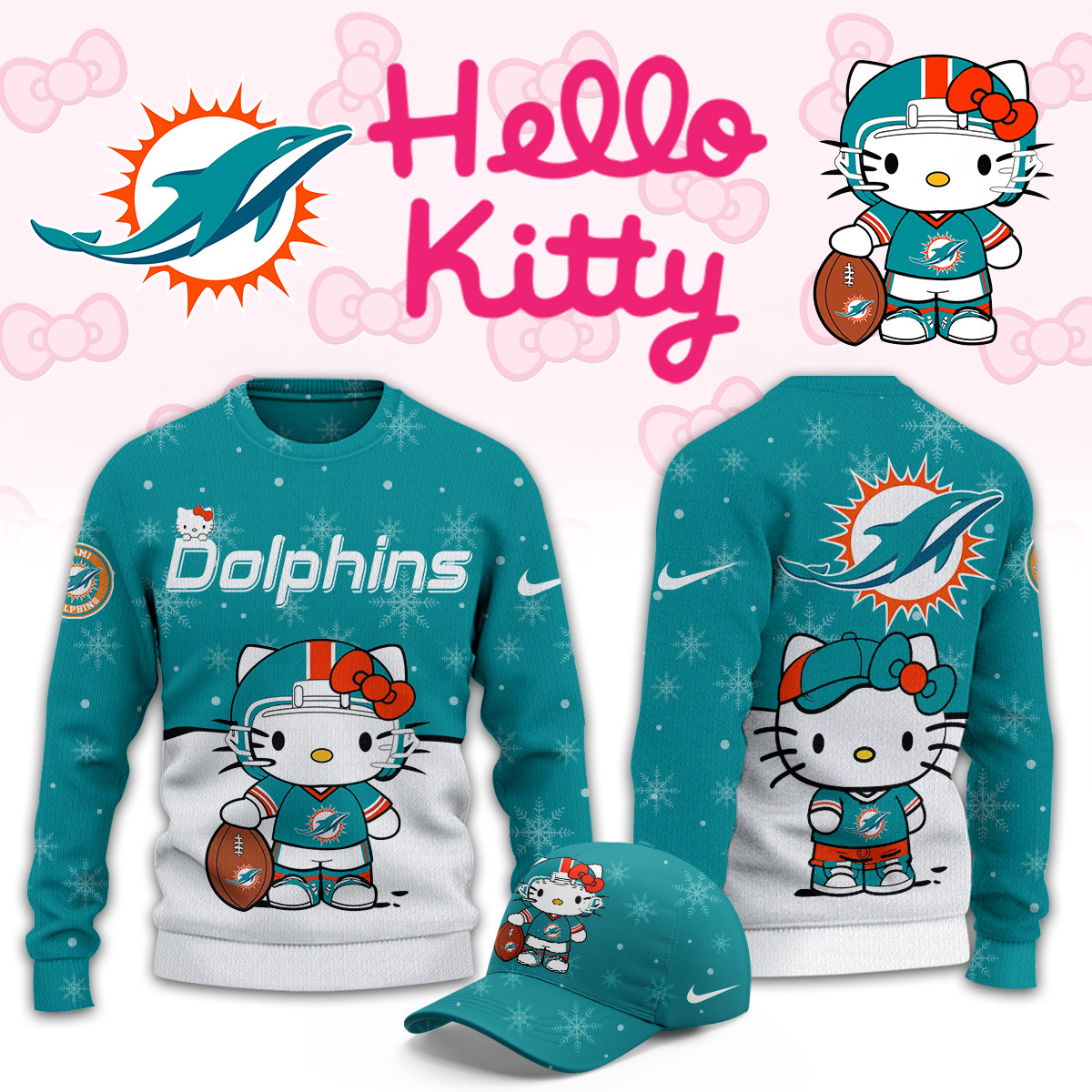 Miami Dolphins Hello Kitty Limited Ugly Sweaters PBB343T
