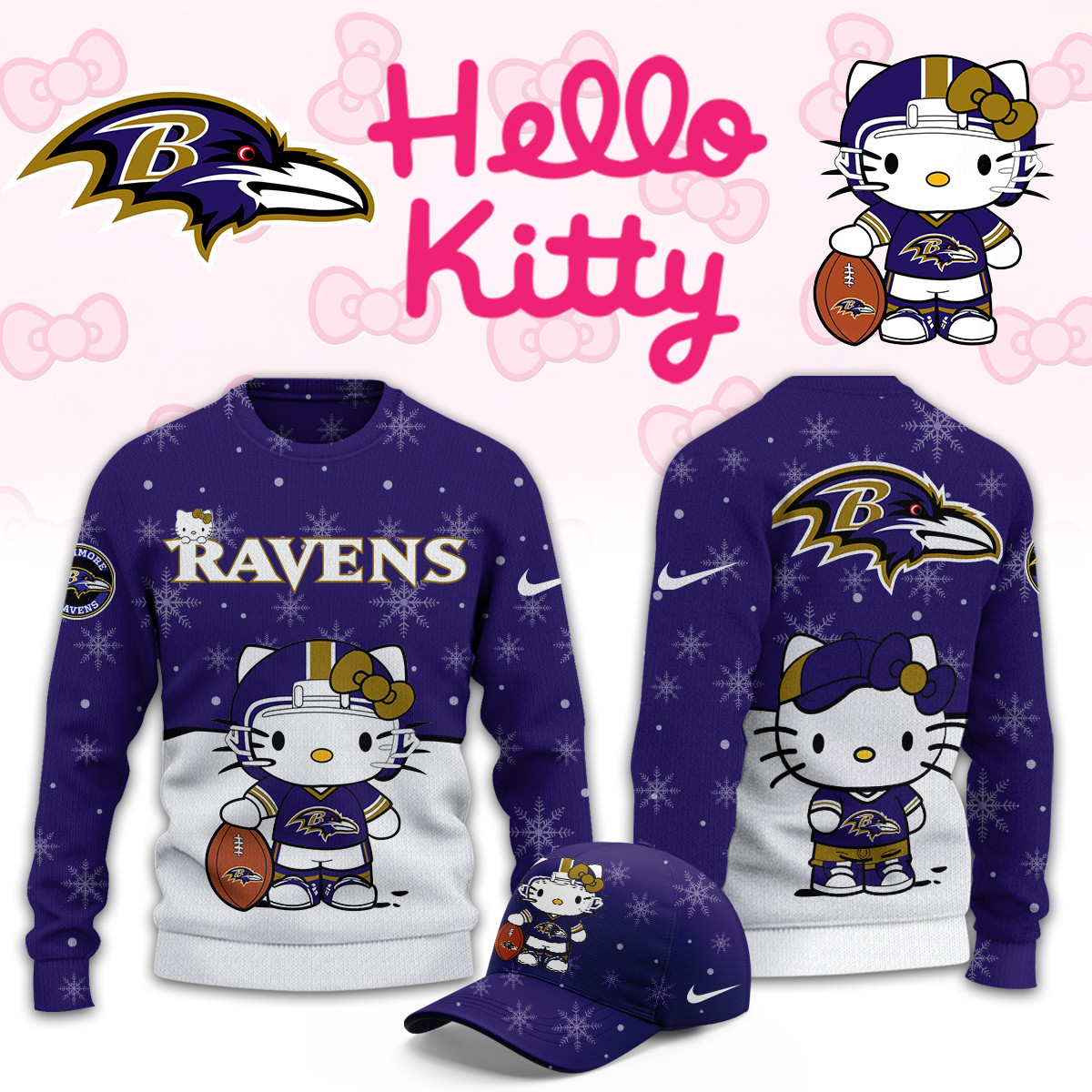 Baltimore Ravens Hello Kitty Limited Ugly Sweaters PBM6FIB