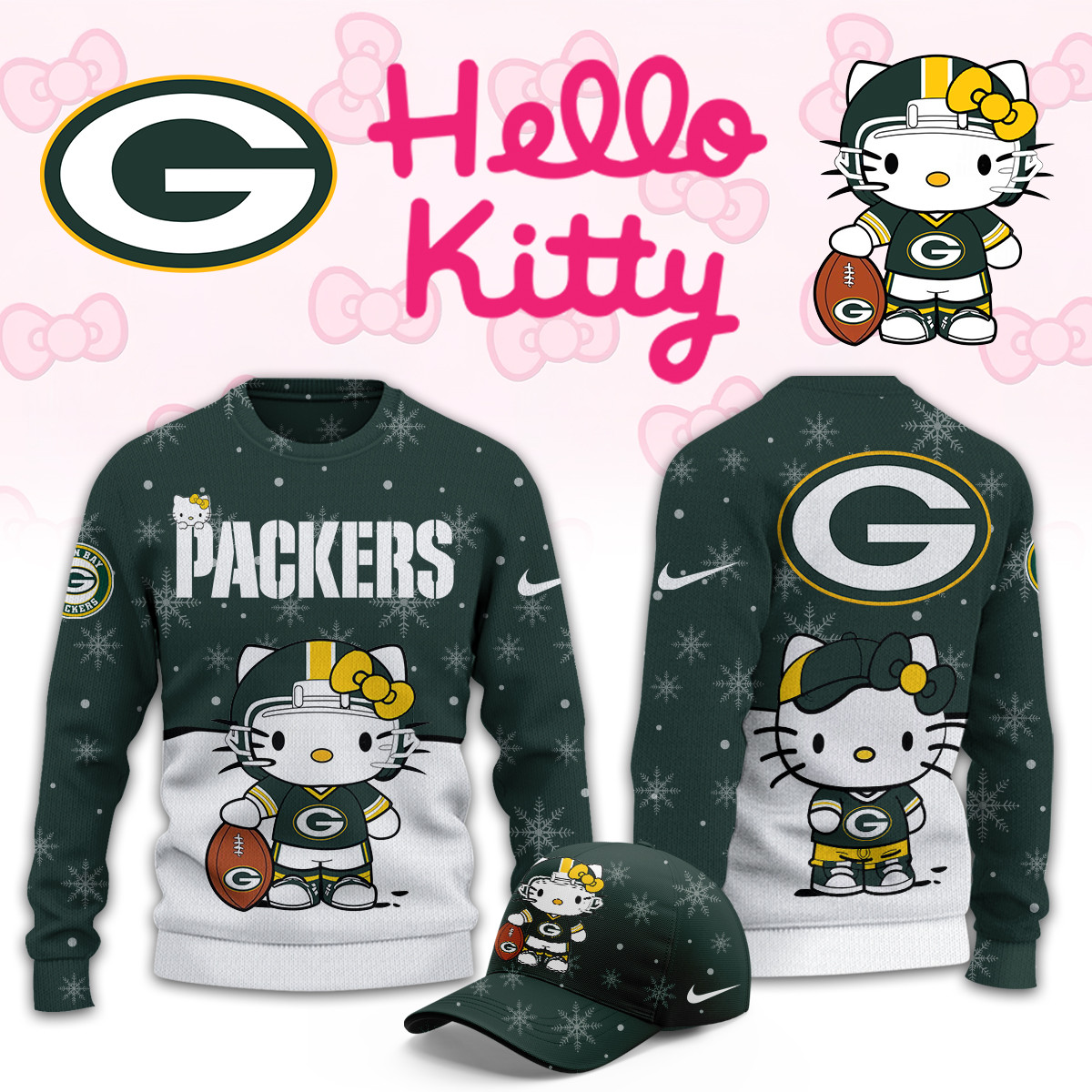 Green Bay Packers Hello Kitty Limited Ugly Sweaters PBY28NF