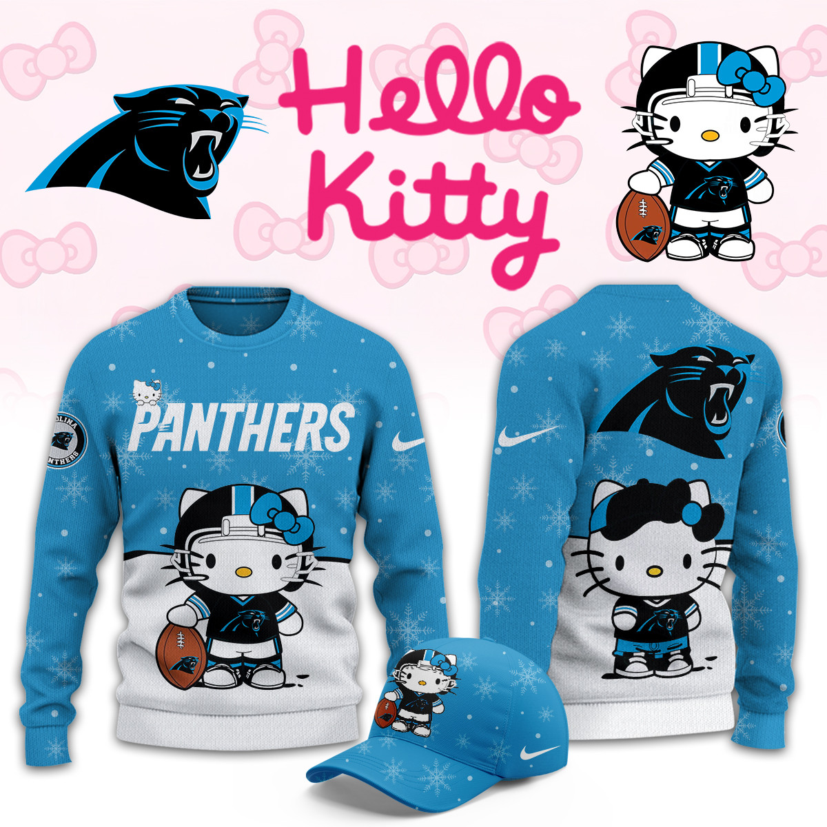 Carolina Panthers Hello Kitty Limited Ugly Sweaters PBV5V8X