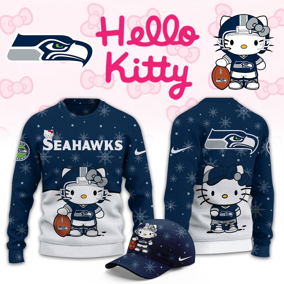 Seattle Seahawks Hello Kitty Limited Ugly Sweaters PB1PAY1