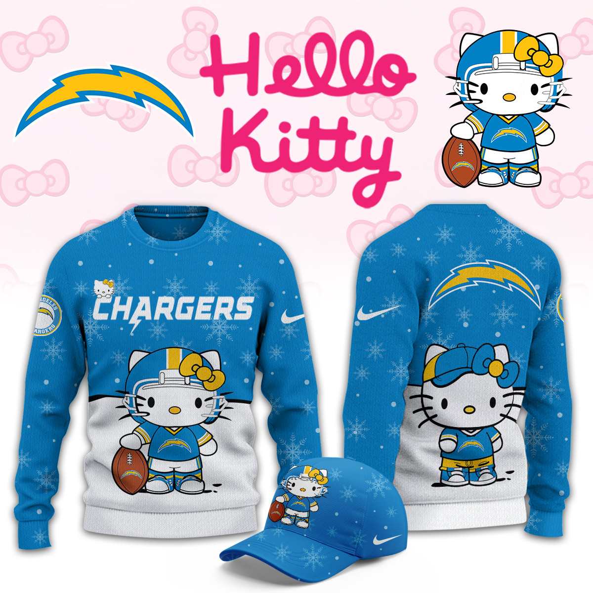 Los Angeles Chargers Hello Kitty Limited Ugly Sweaters PB1AYSQ