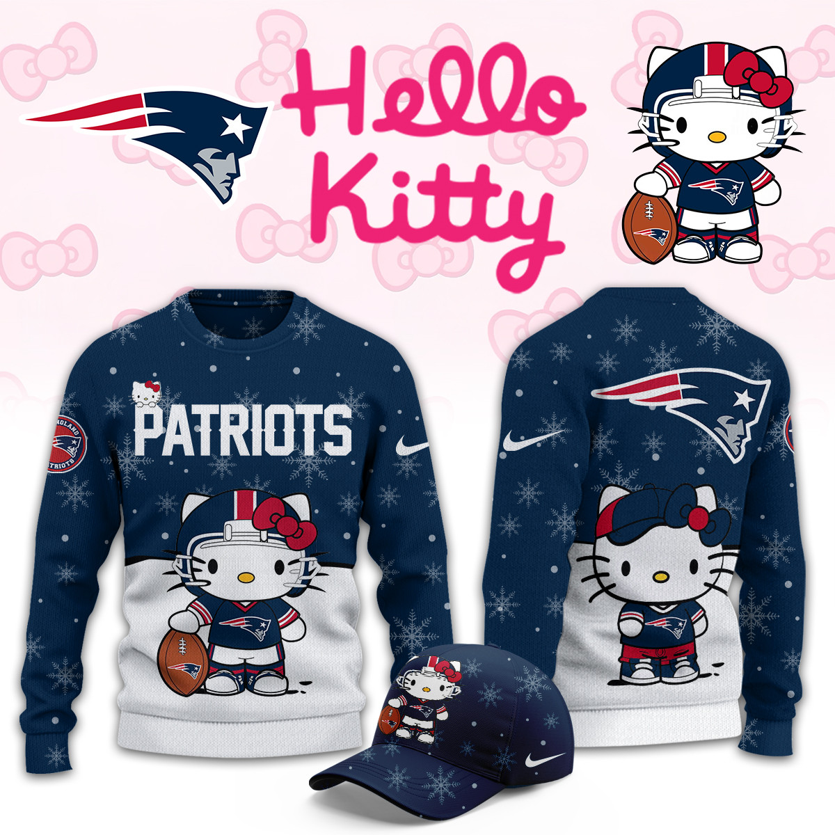 New England Patriots Hello Kitty Limited Ugly Sweaters PB5UPWY