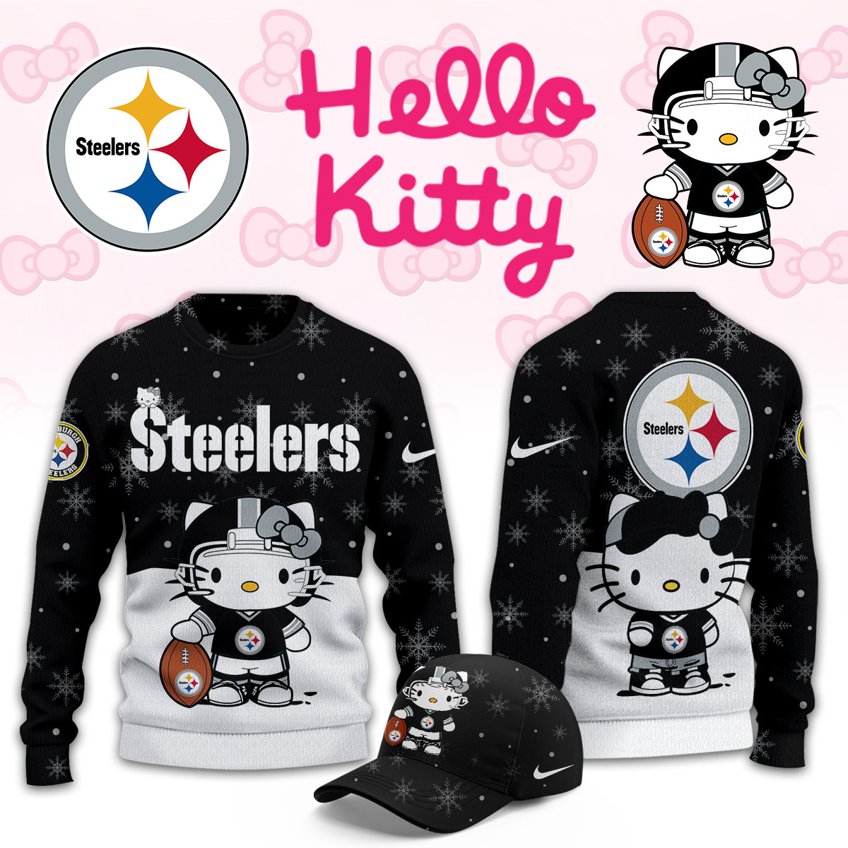 Pittsburgh Steelers Hello Kitty Limited Ugly Sweaters PBL6WIT