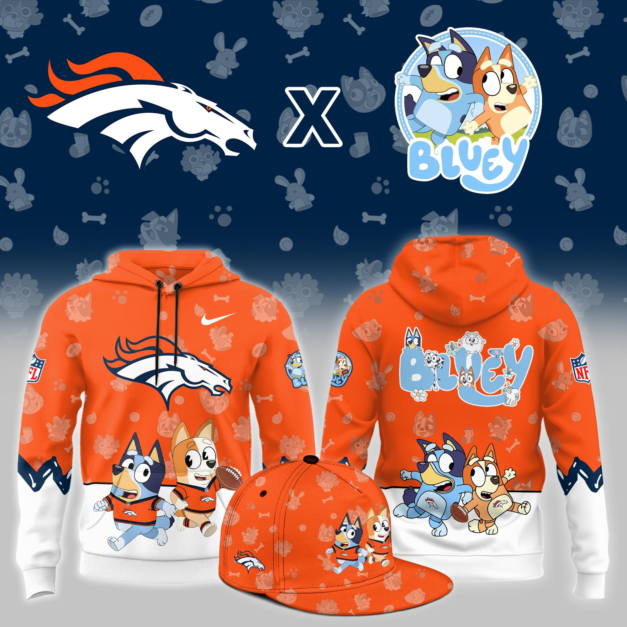 Denver Broncos Bluey Night Game Limited Orange Hoodie PBYWDIQ