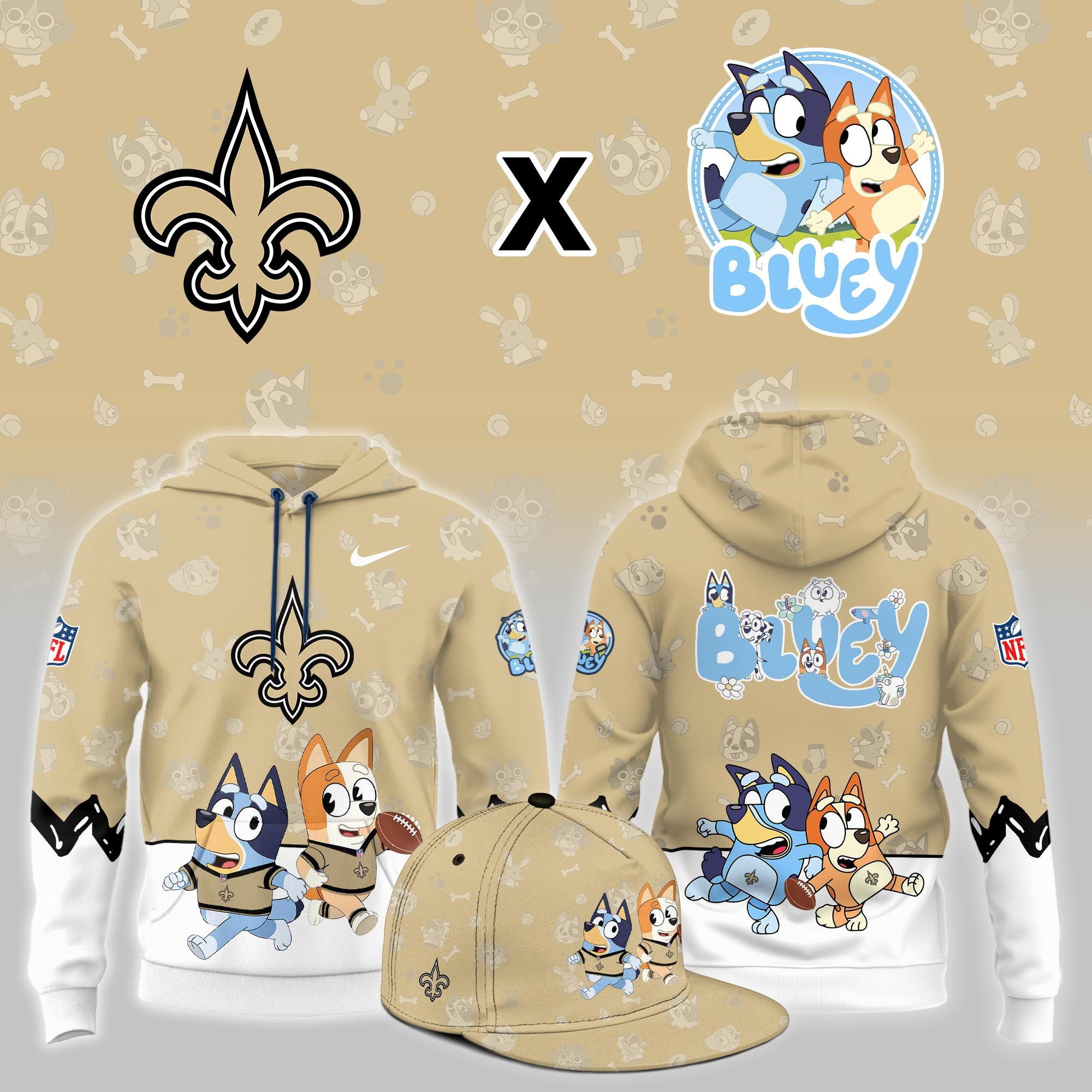 New Orleans Saints x Bluey Night Limited Hoodie PBKKLRQ