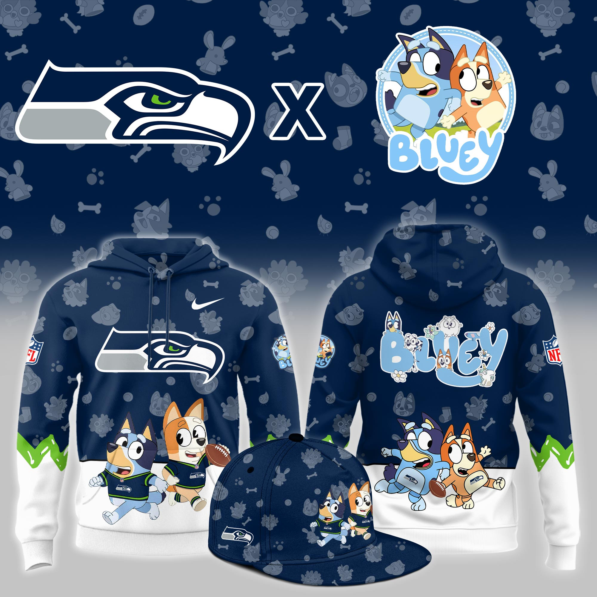 Seattle Seahawks x Bluey Night Limited Hoodie PBE3JUT