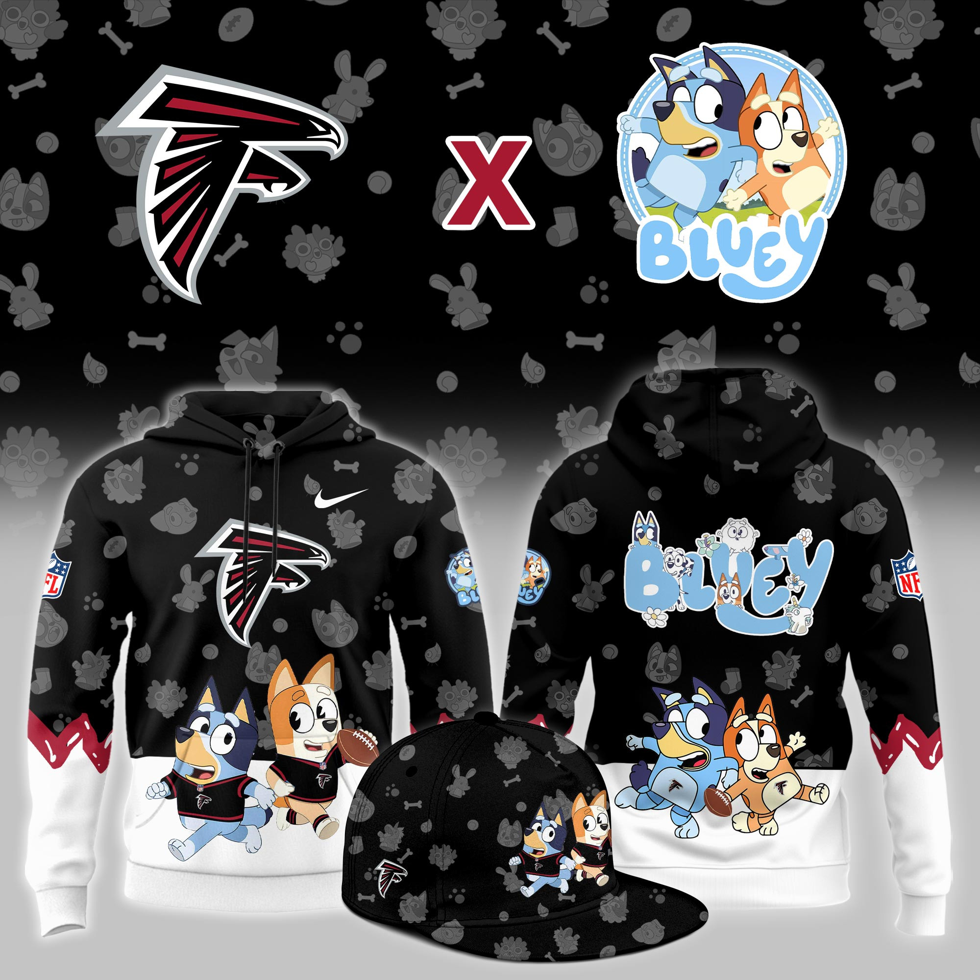 Atlanta Falcons x Bluey Night Limited Hoodie PB2T6YJ