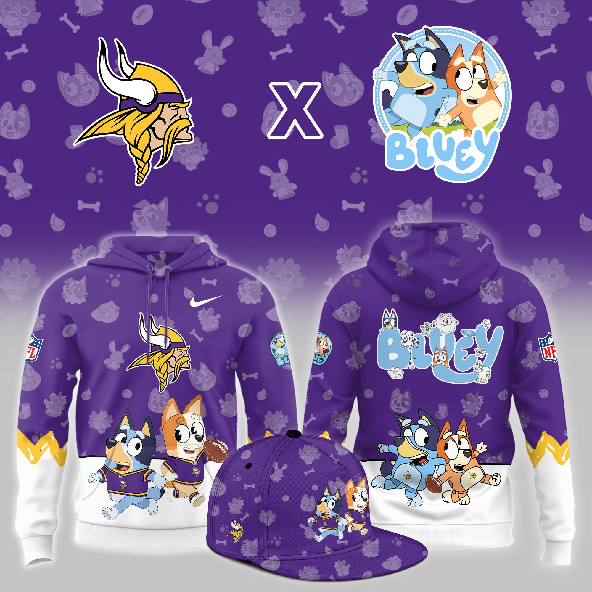 Minnesota Vikings x Bluey Night Limited Hoodie PBFHA93