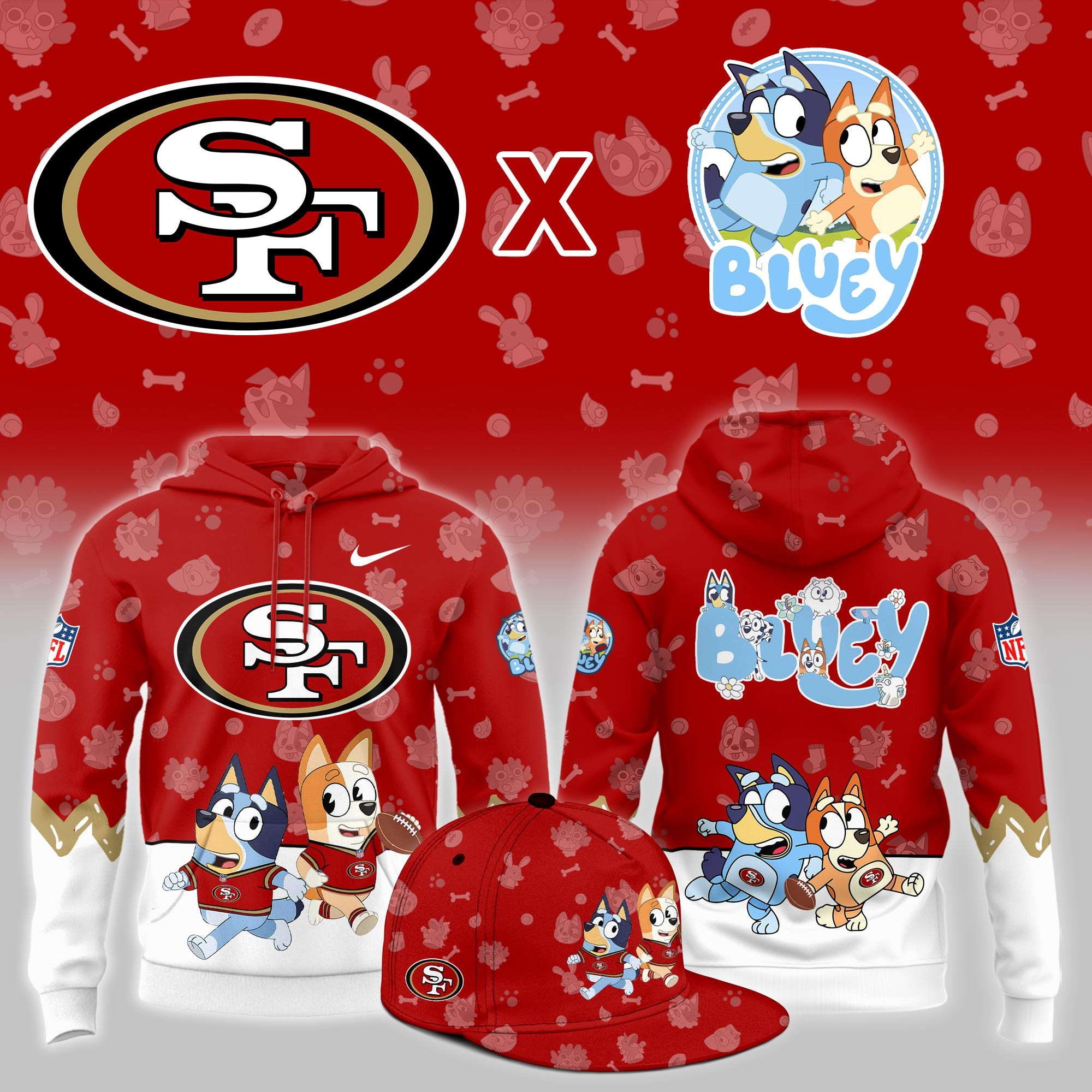 San Francisco 49ers x Bluey Night Limited Hoodie PBDBPSP