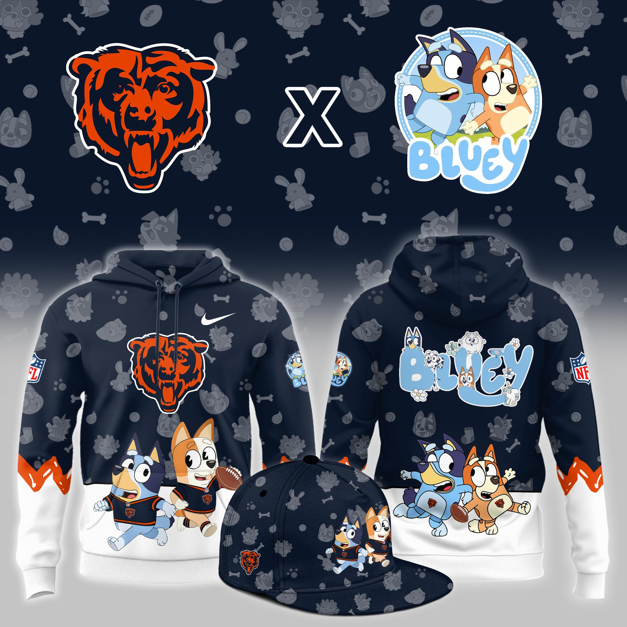 Chicago Bears x Bluey Night Limited Blue Hoodie PBX78ZD