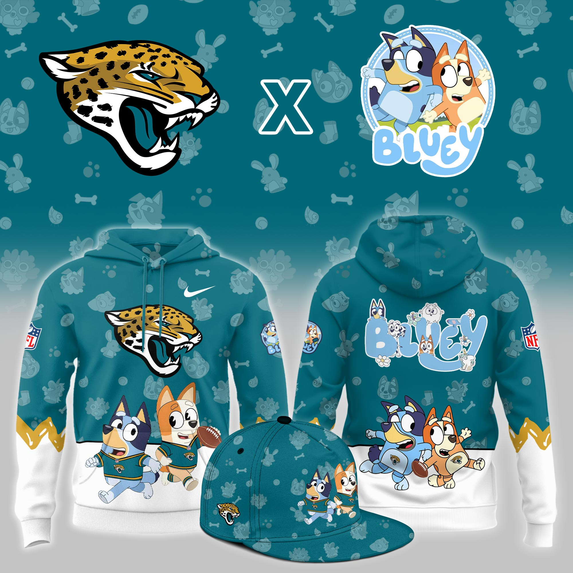 Jacksonville Jaguars x Bluey Night Limited Hoodie PBHQ8D2