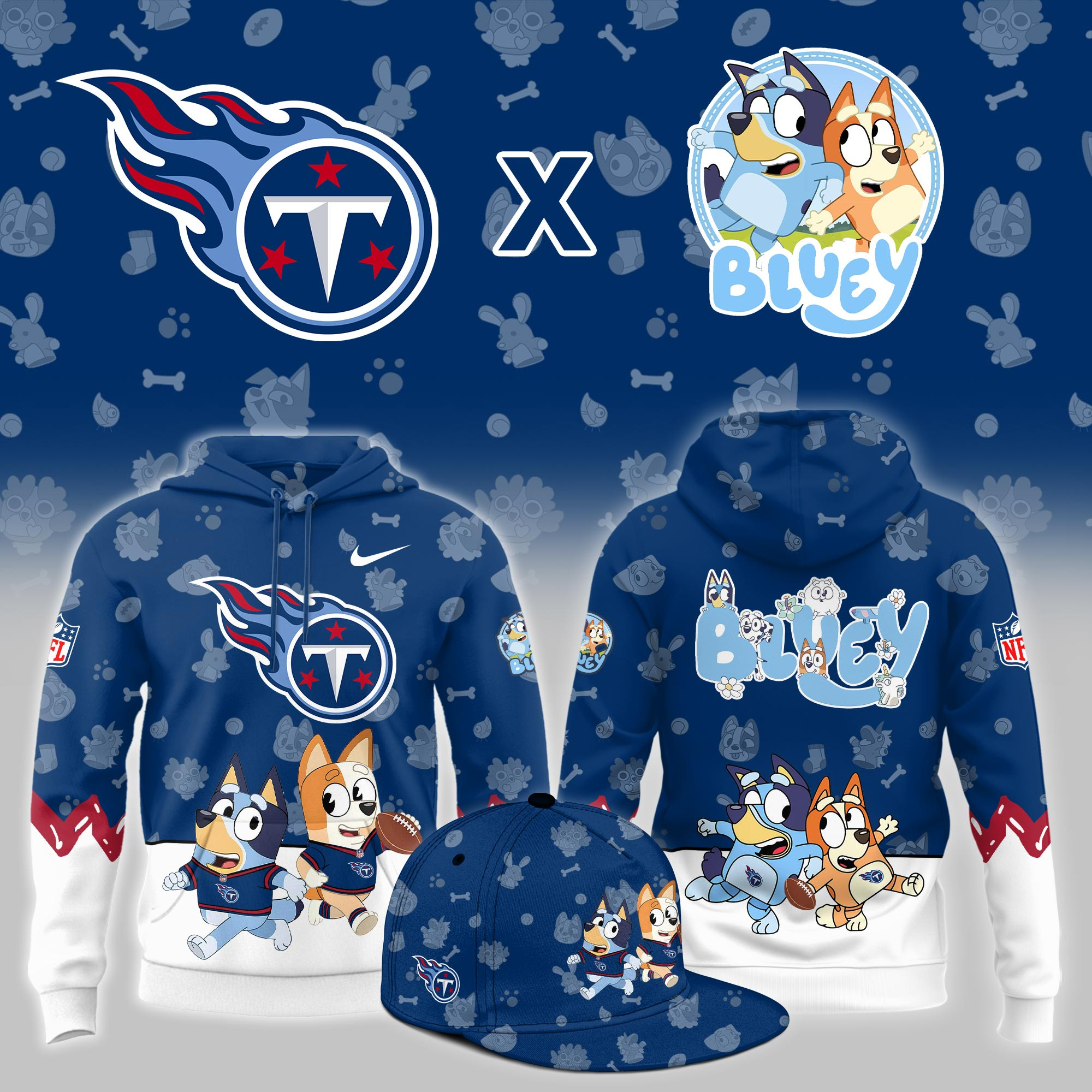 Tennessee Titans x Bluey Night Limited Hoodie PBVSI8Z