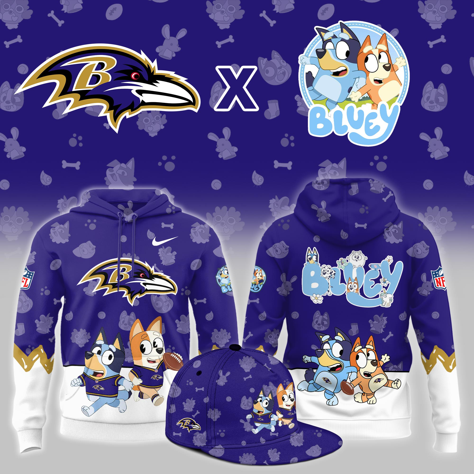 Baltimore Ravens x Bluey Night Limited Hoodie PBYHX9J