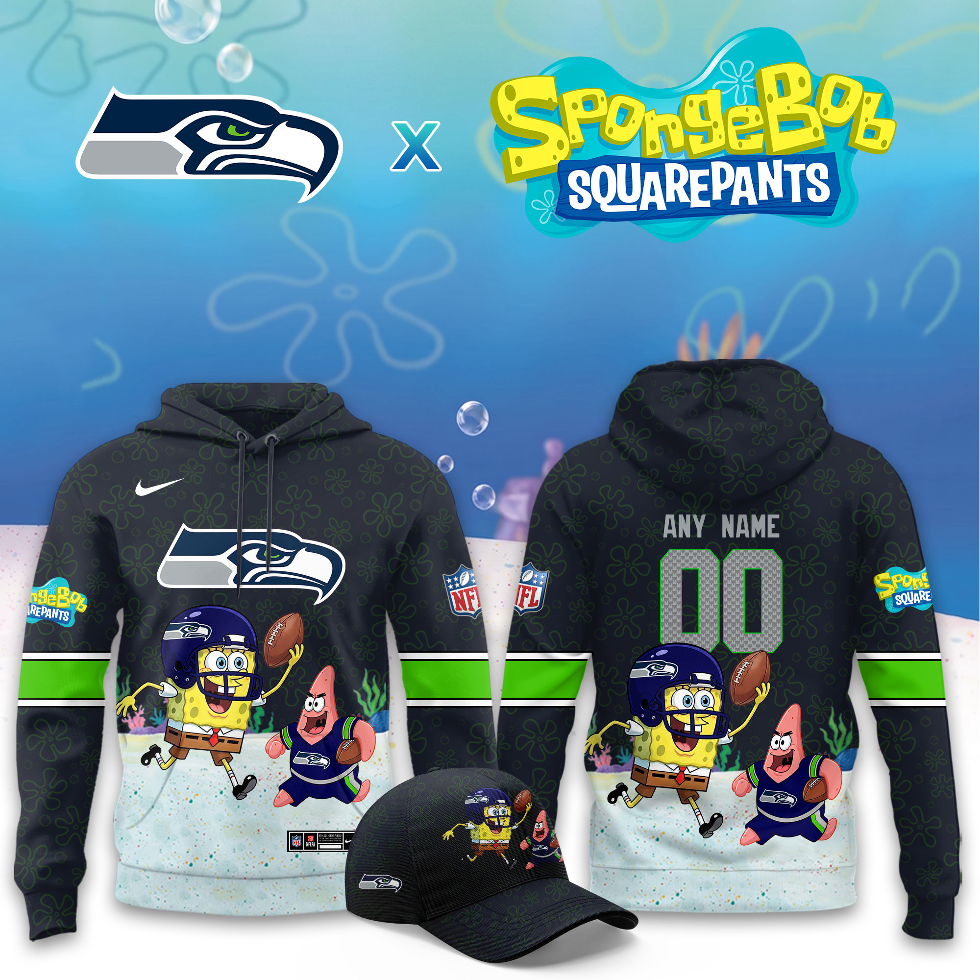 Seattle Seahawks x SpongeBob Limited Personalized Hoodie PBJP3ND
