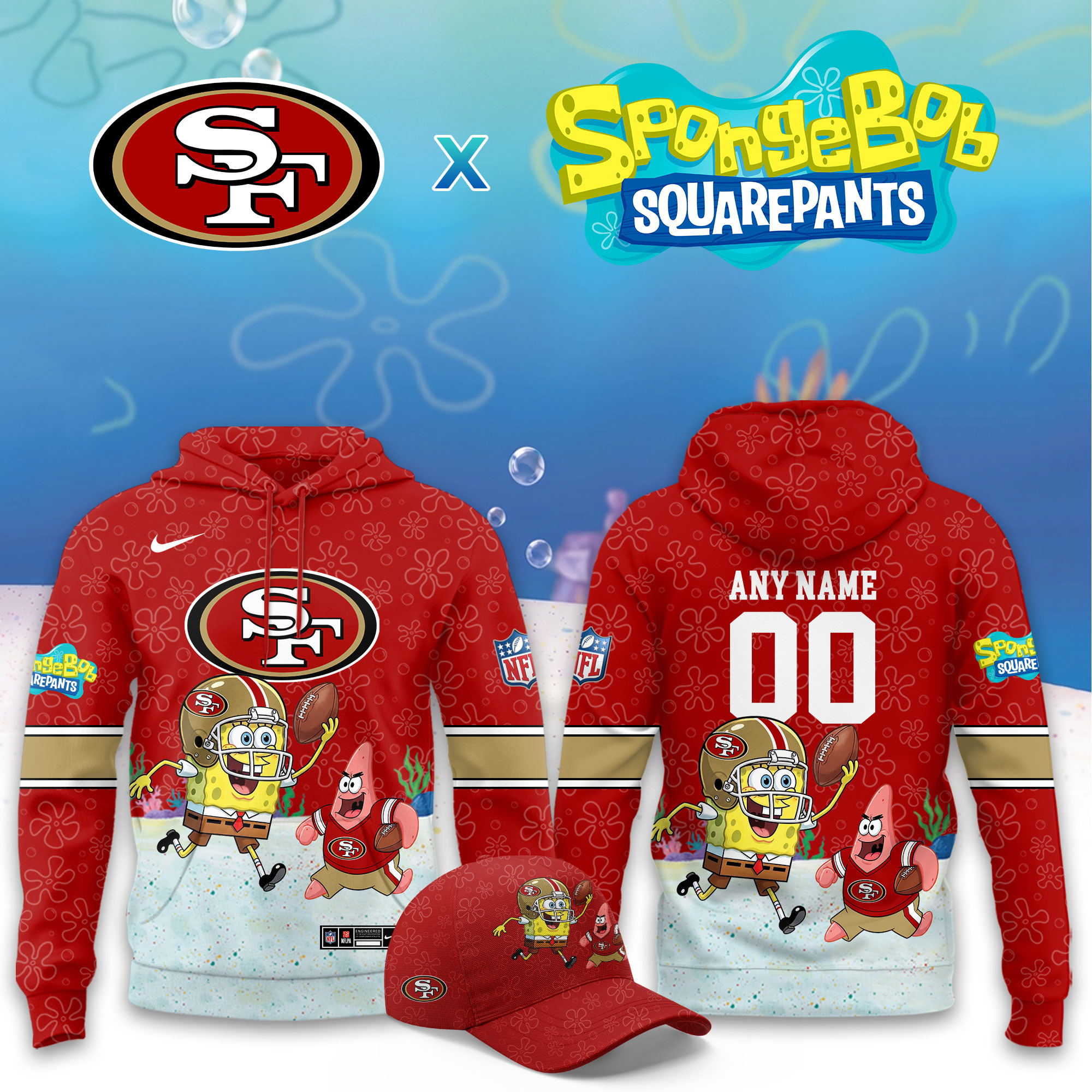 San Francisco 49ers x SpongeBob Limited Personalized Hoodie PBJSK7T