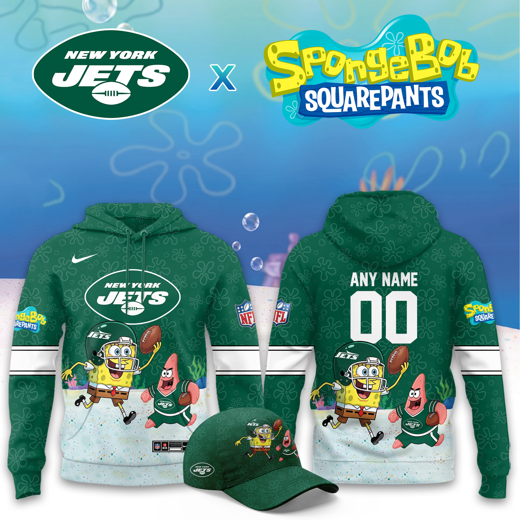 New York Jets x SpongeBob Limited Personalized Hoodie PBFX7RY