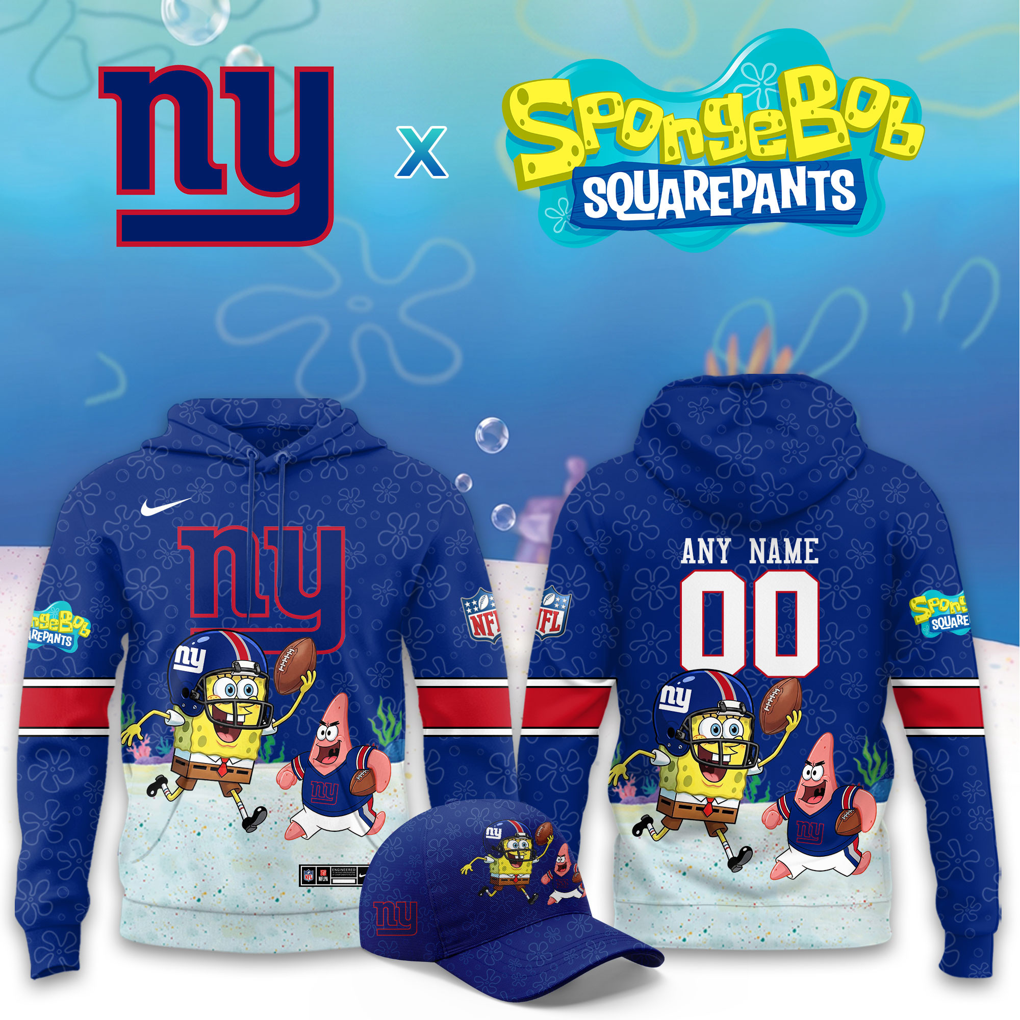New York Giants x SpongeBob Limited Personalized Hoodie PBO9FHB