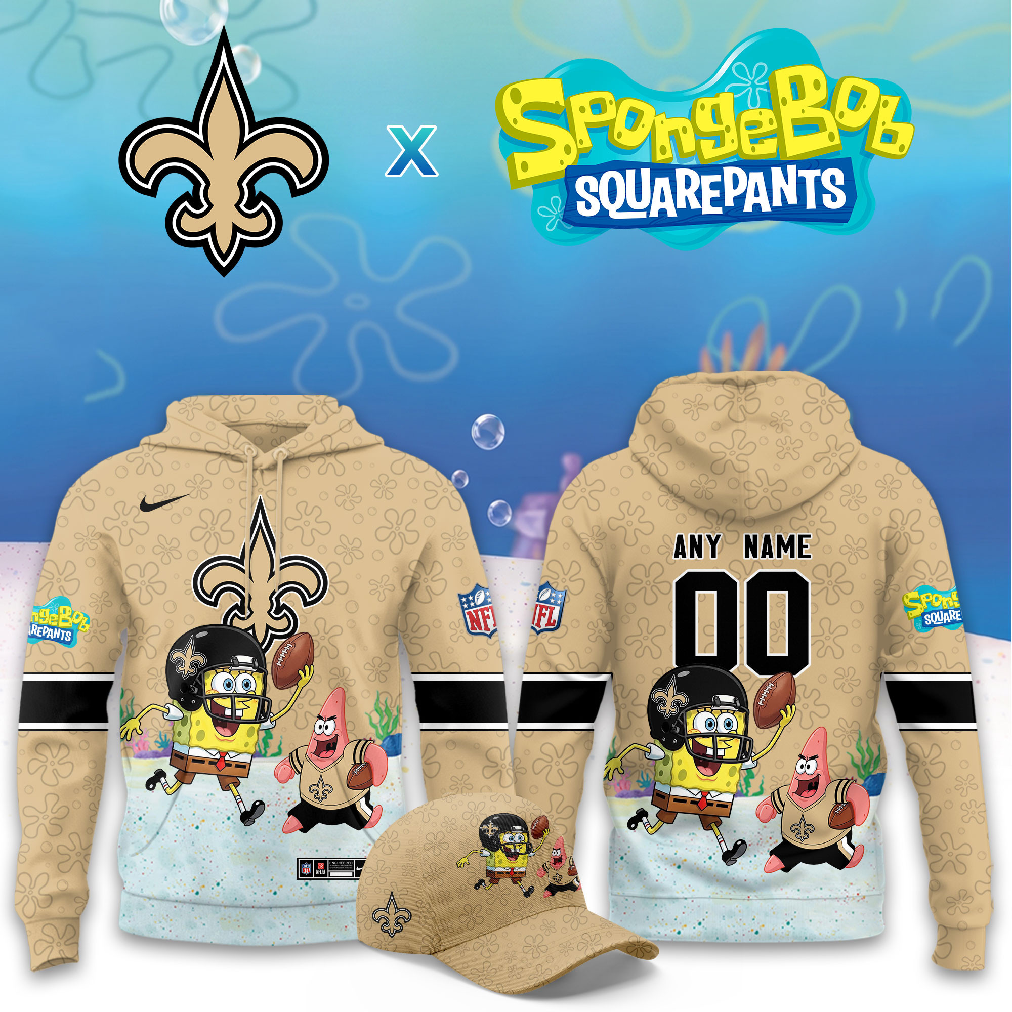 New Orleans Saints x SpongeBob Limited Personalized Hoodie PBQ8Z3X