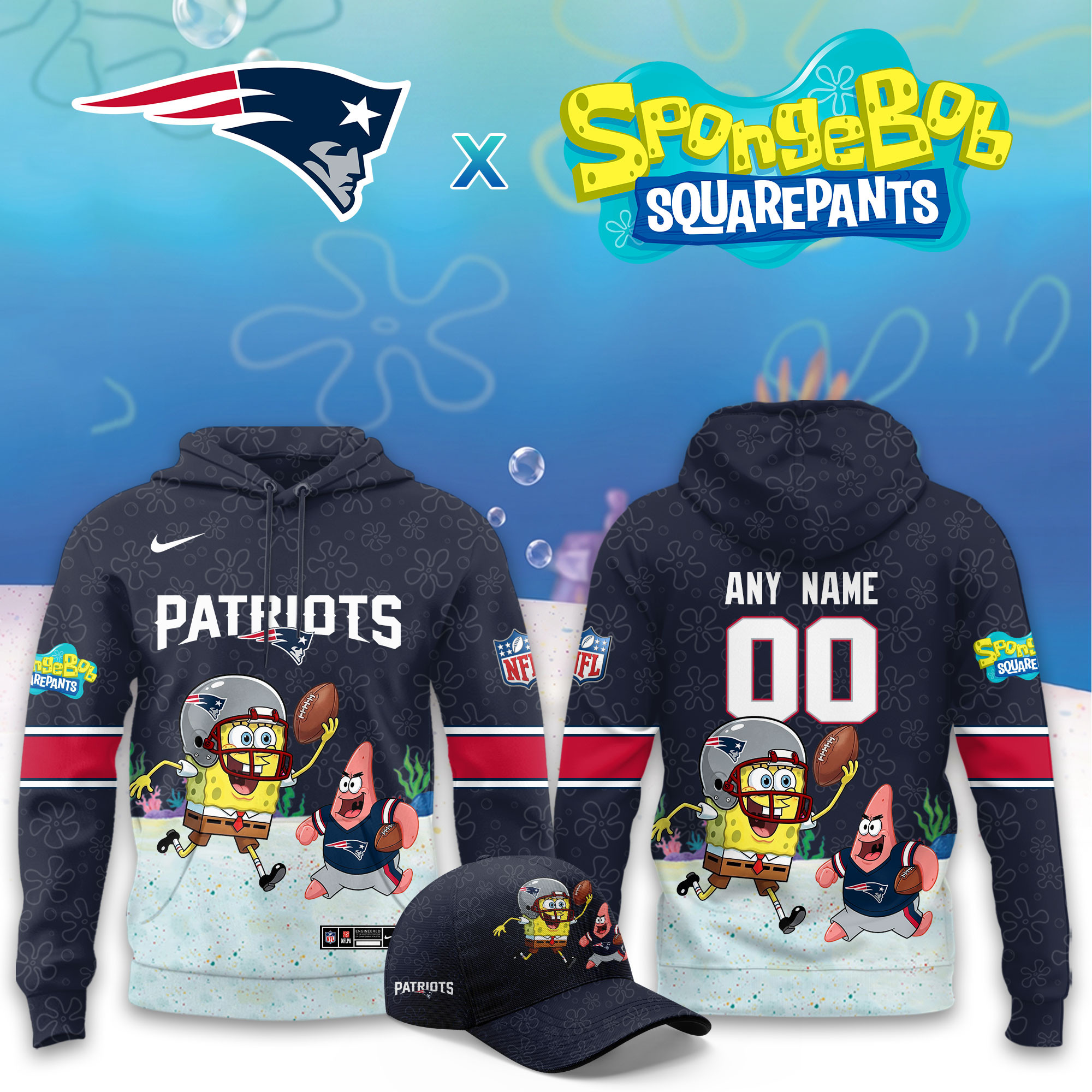 New England Patriots x SpongeBob Limited Personalized Hoodie PBWSFDW