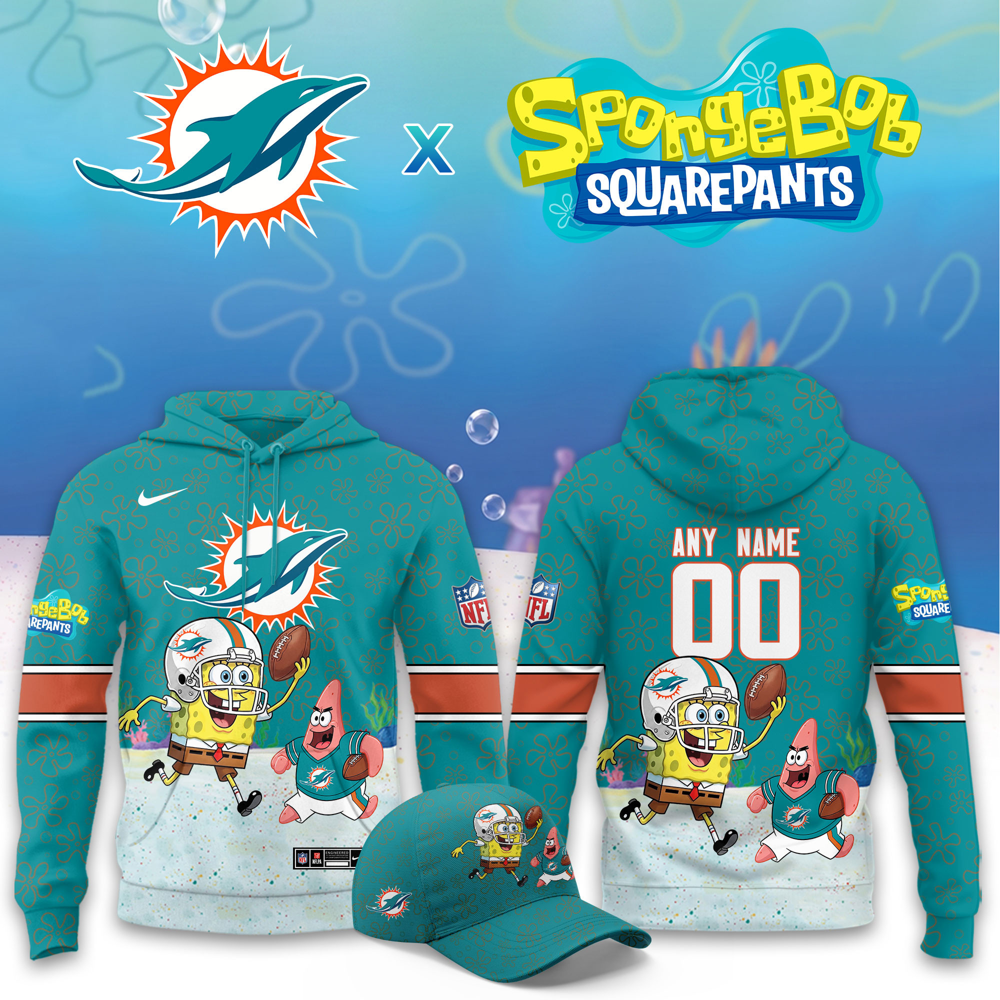 Miami Dolphins x SpongeBob Limited Personalized Hoodie PB7TTNX