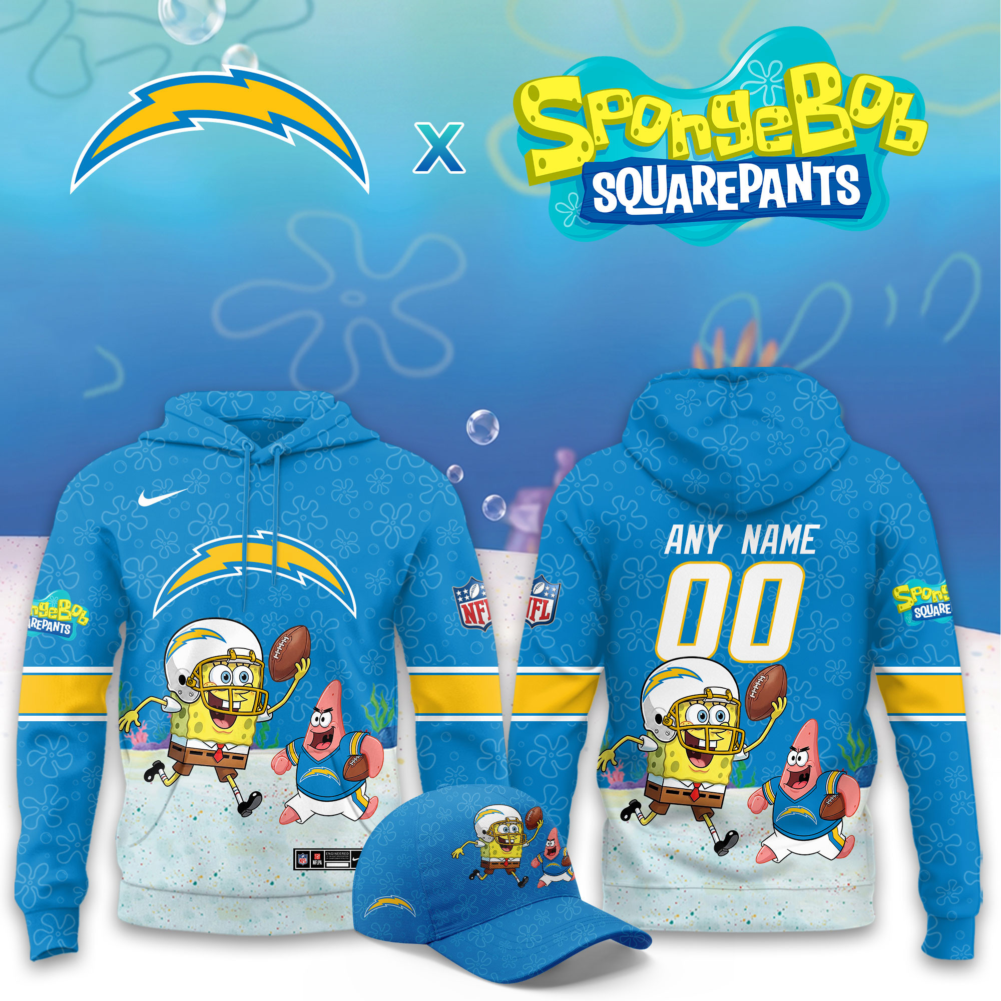Los Angeles Chargers x SpongeBob Limited Personalized Hoodie PB8V319
