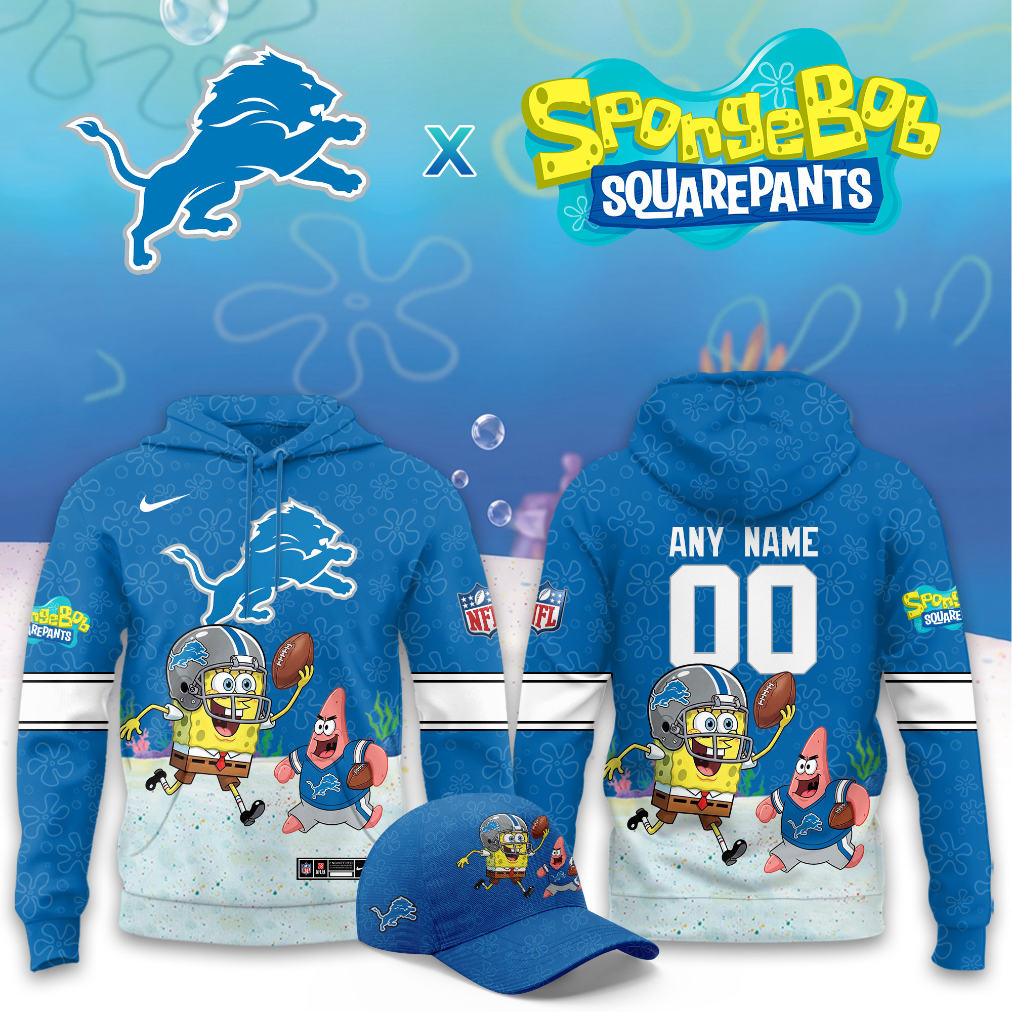 Detroit Lions x SpongeBob Limited Personalized Hoodie PBT85E1