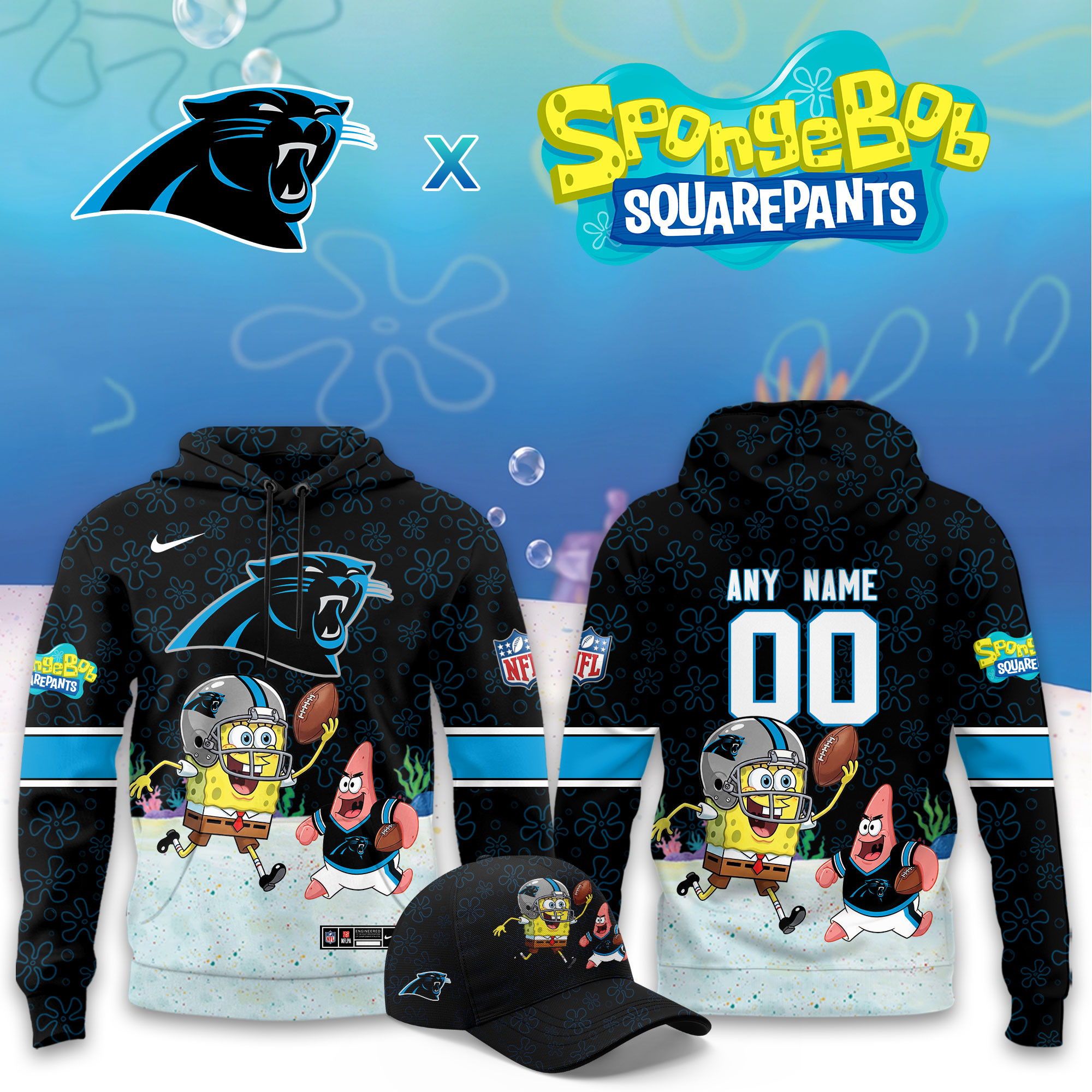 Carolina Panthers x SpongeBob Limited Personalized Hoodie PBONGJ6