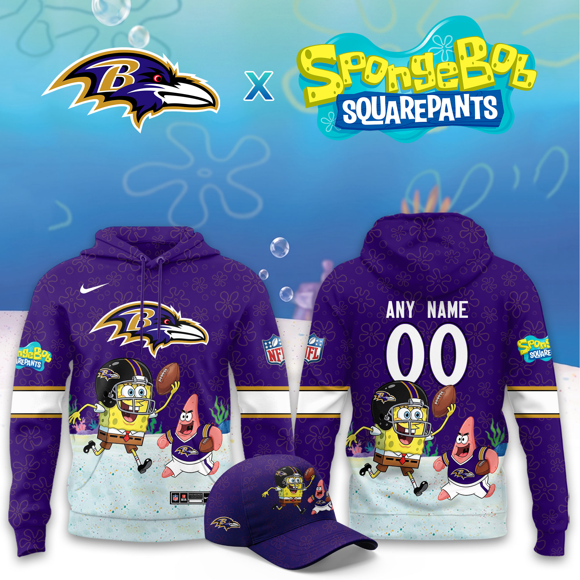 Baltimore Ravens x SpongeBob Limited Personalized Hoodie PBZVQ44