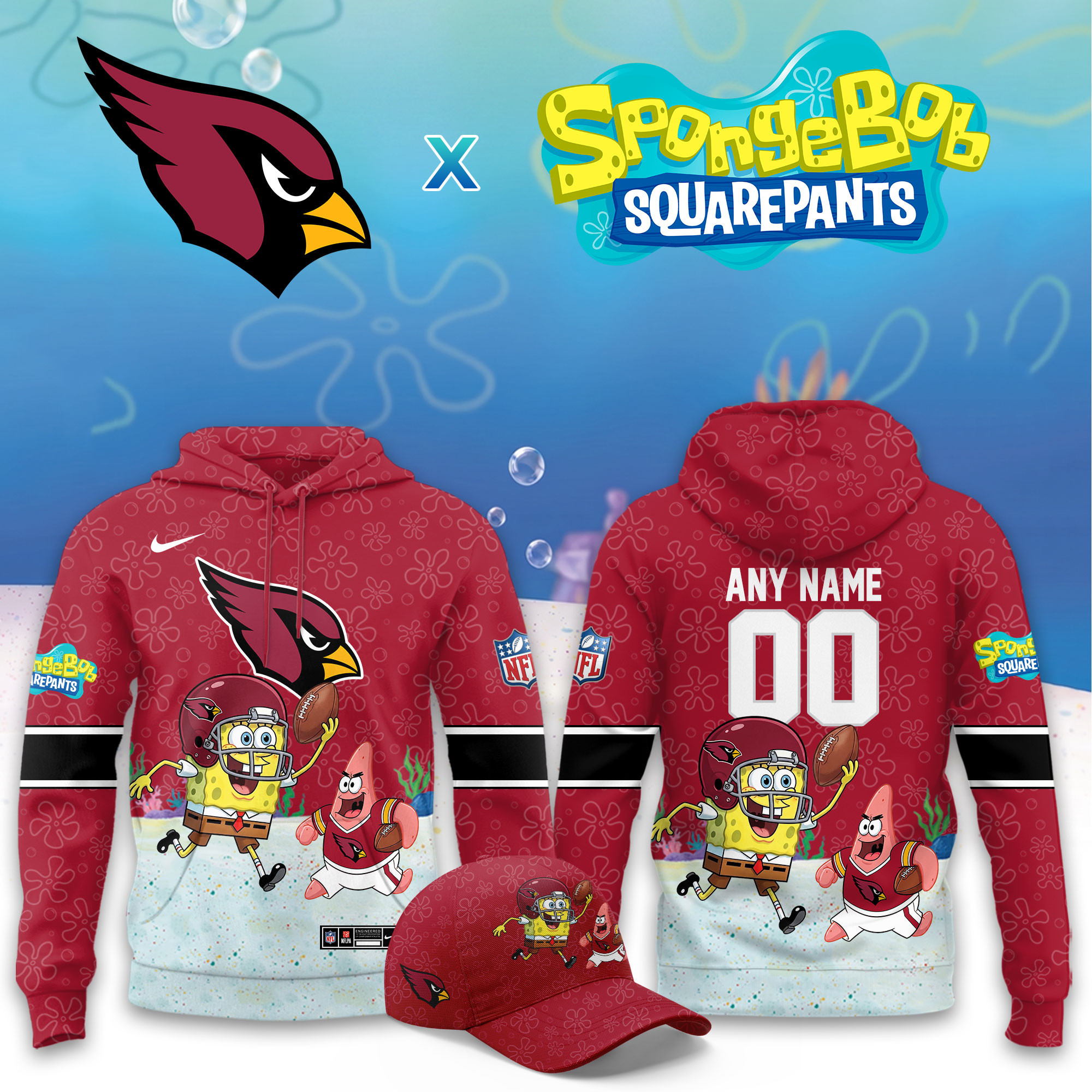 Arizona Cardinals x SpongeBob Limited Personalized Hoodie PBWA7Y7